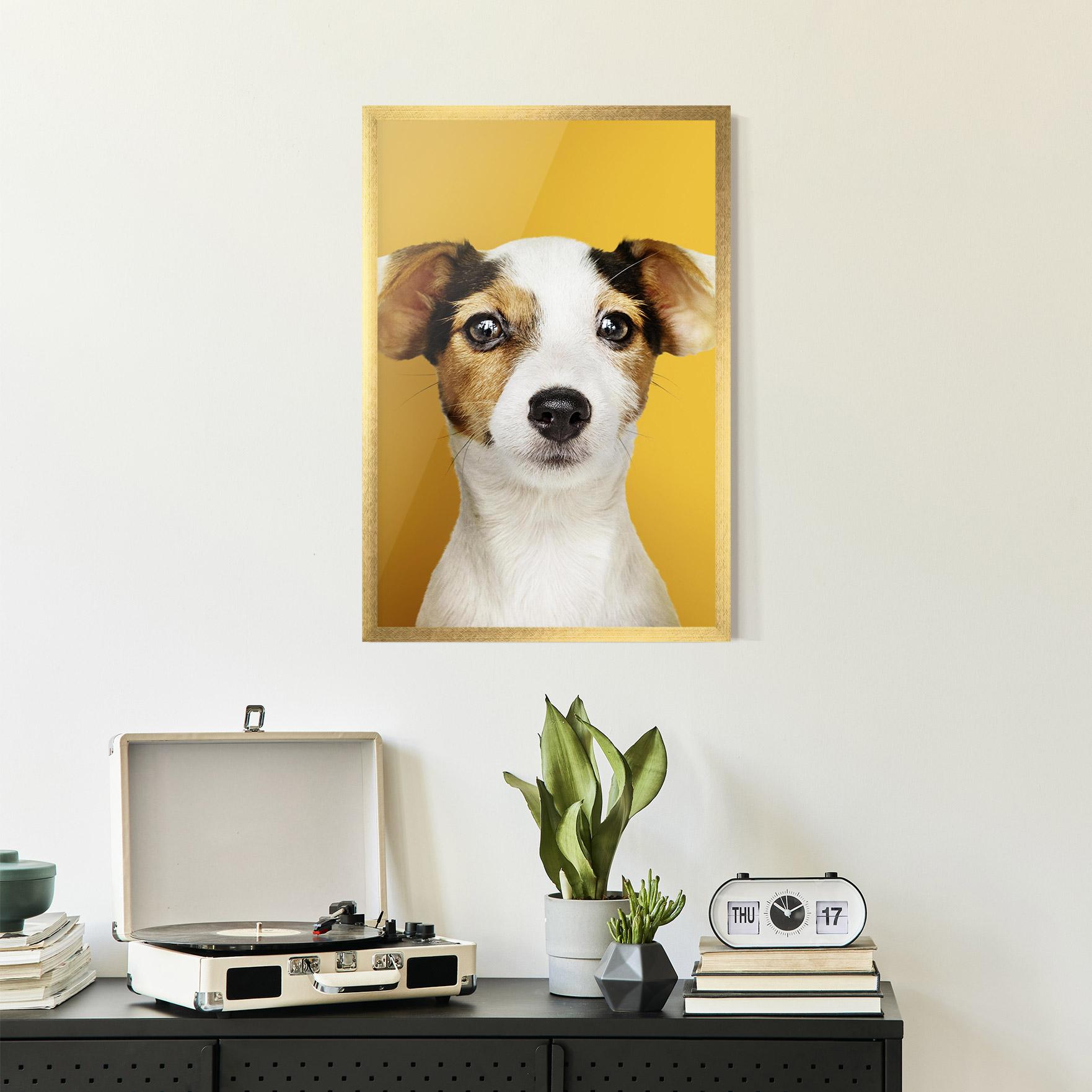 Рамкиран постер Puppy On Yellow mockup 2