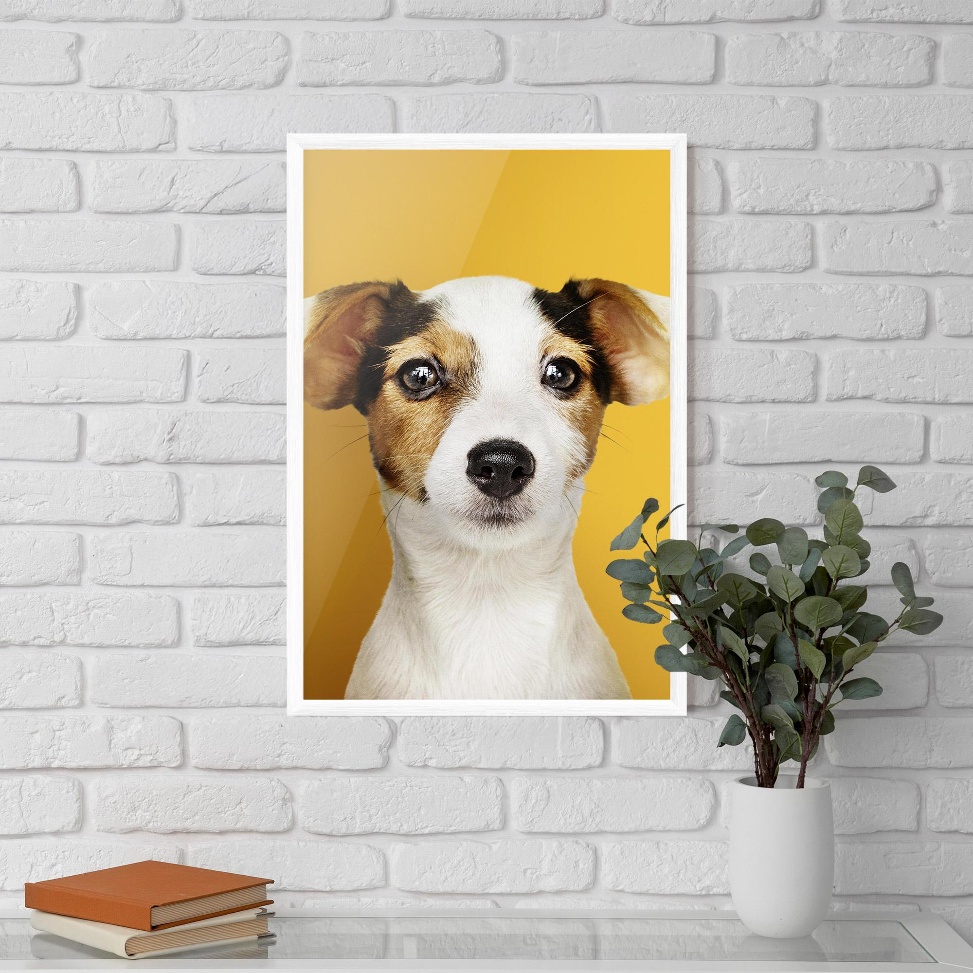 Рамкиран постер Puppy On Yellow mockup 5