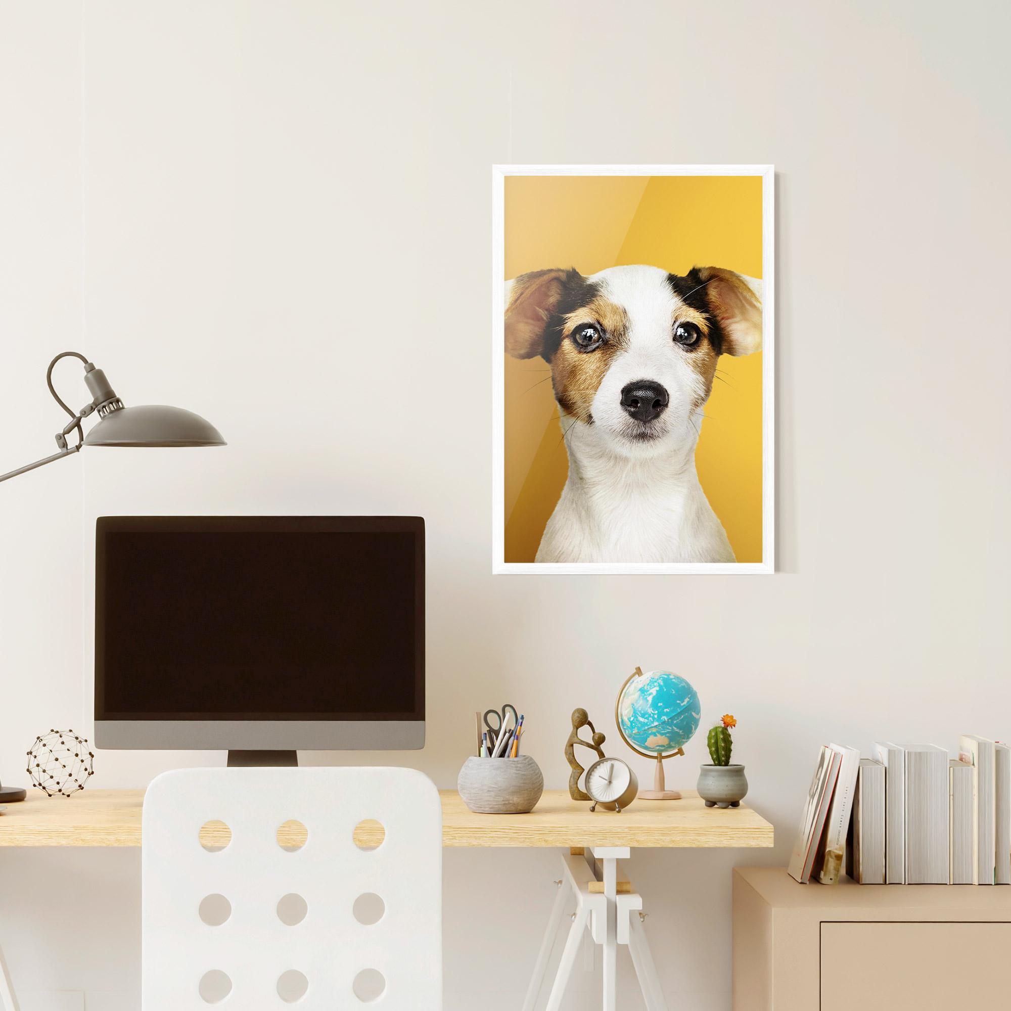 Рамкиран постер Puppy On Yellow mockup 6