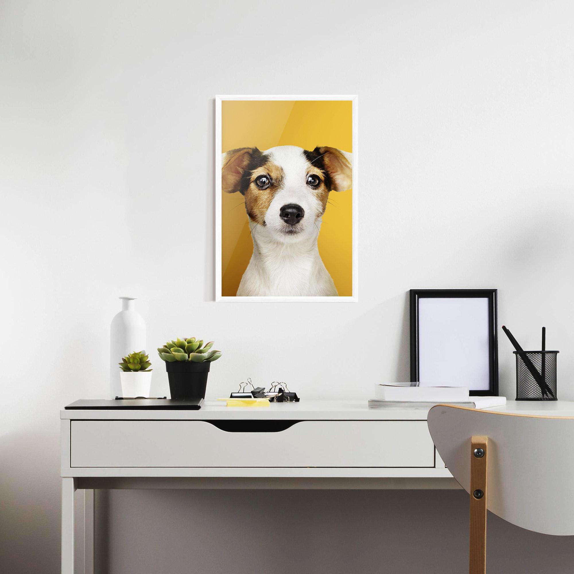 Рамкиран постер Puppy On Yellow mockup 7