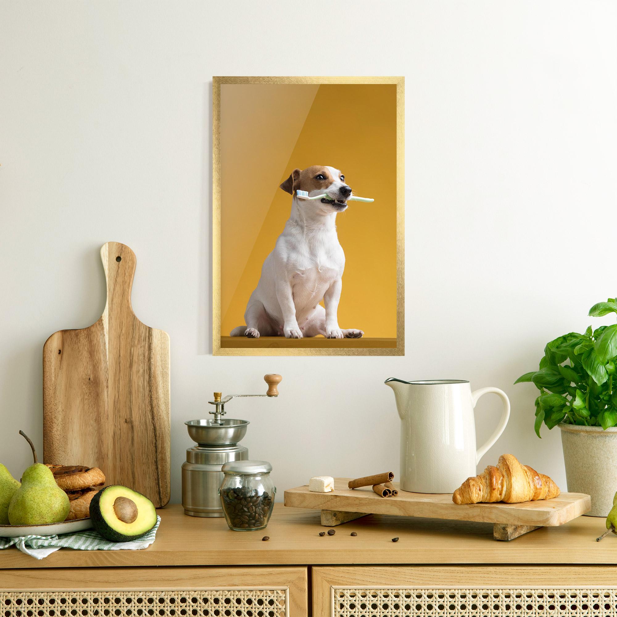 Рамкиран постер Toothbrush Dog mockup 8