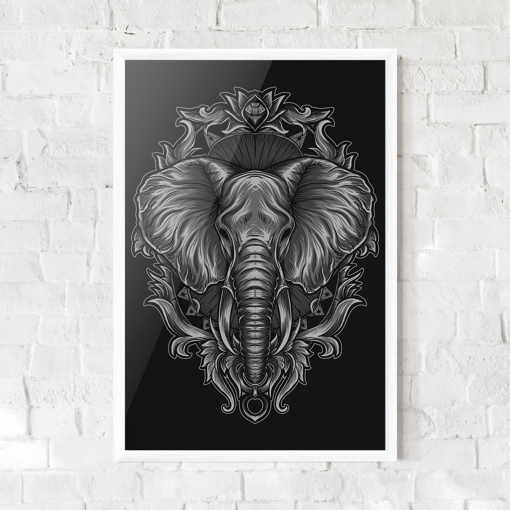 Рамкиран постер Grey Elephant Head mockup 0