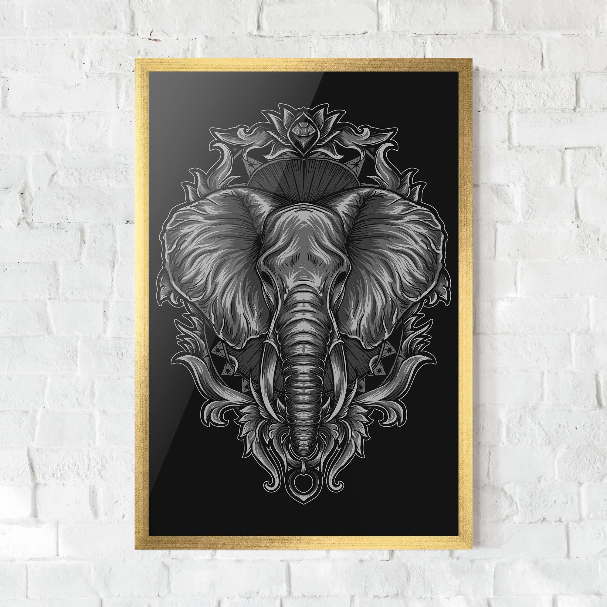 Рамкиран постер Grey Elephant Head mockup 0