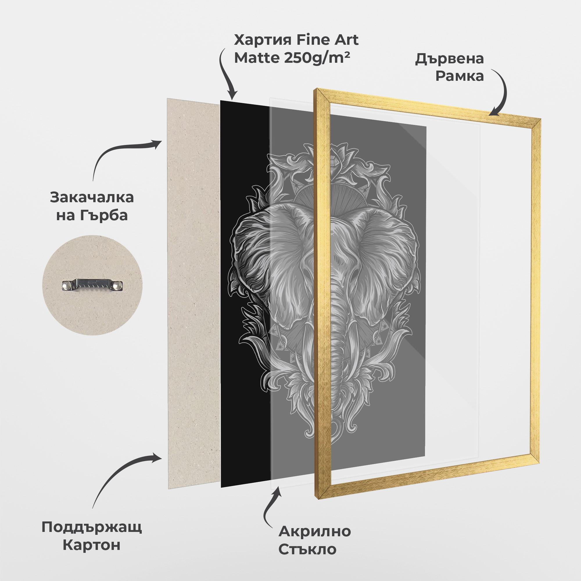 Рамкиран постер Grey Elephant Head mockup 1