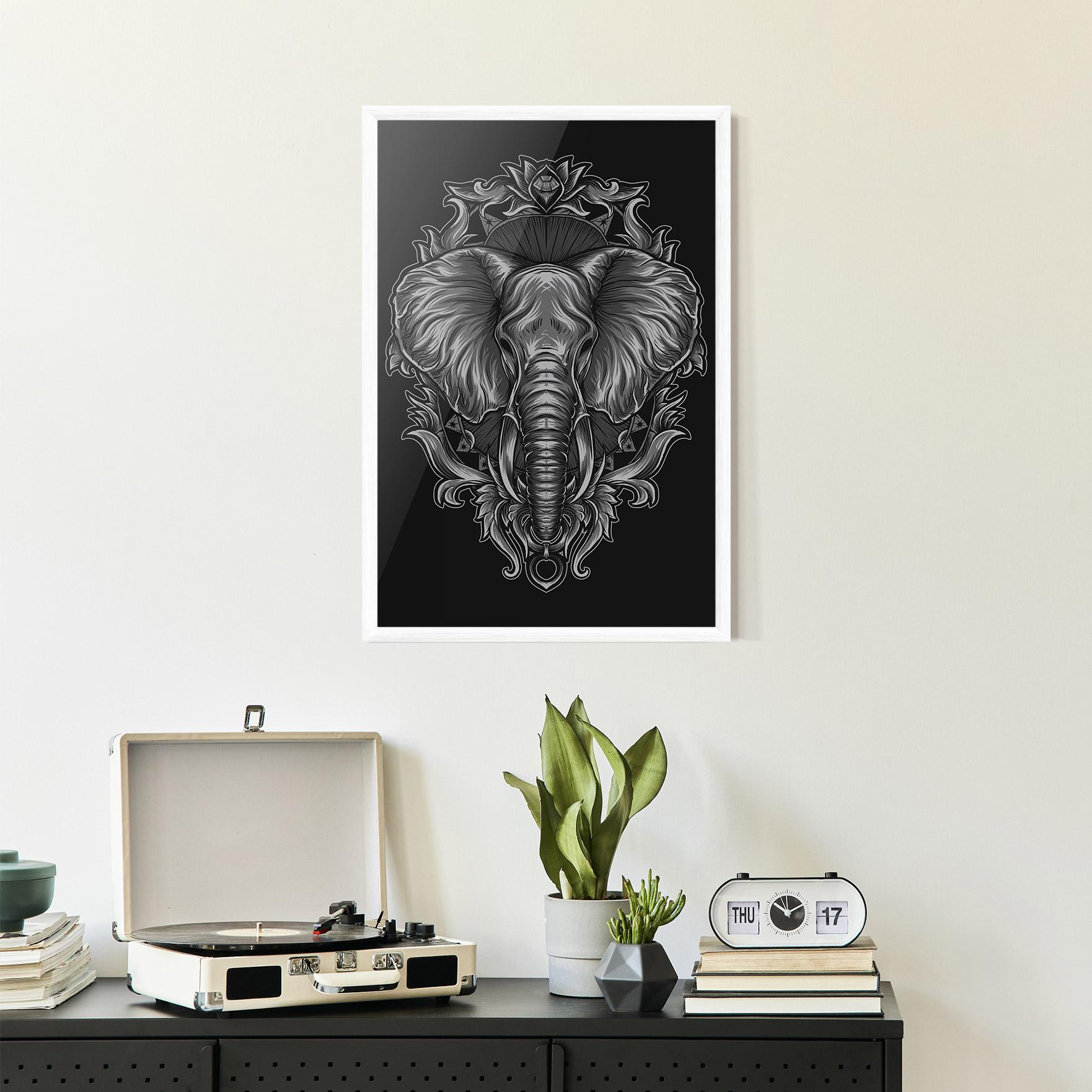 Рамкиран постер Grey Elephant Head mockup 2