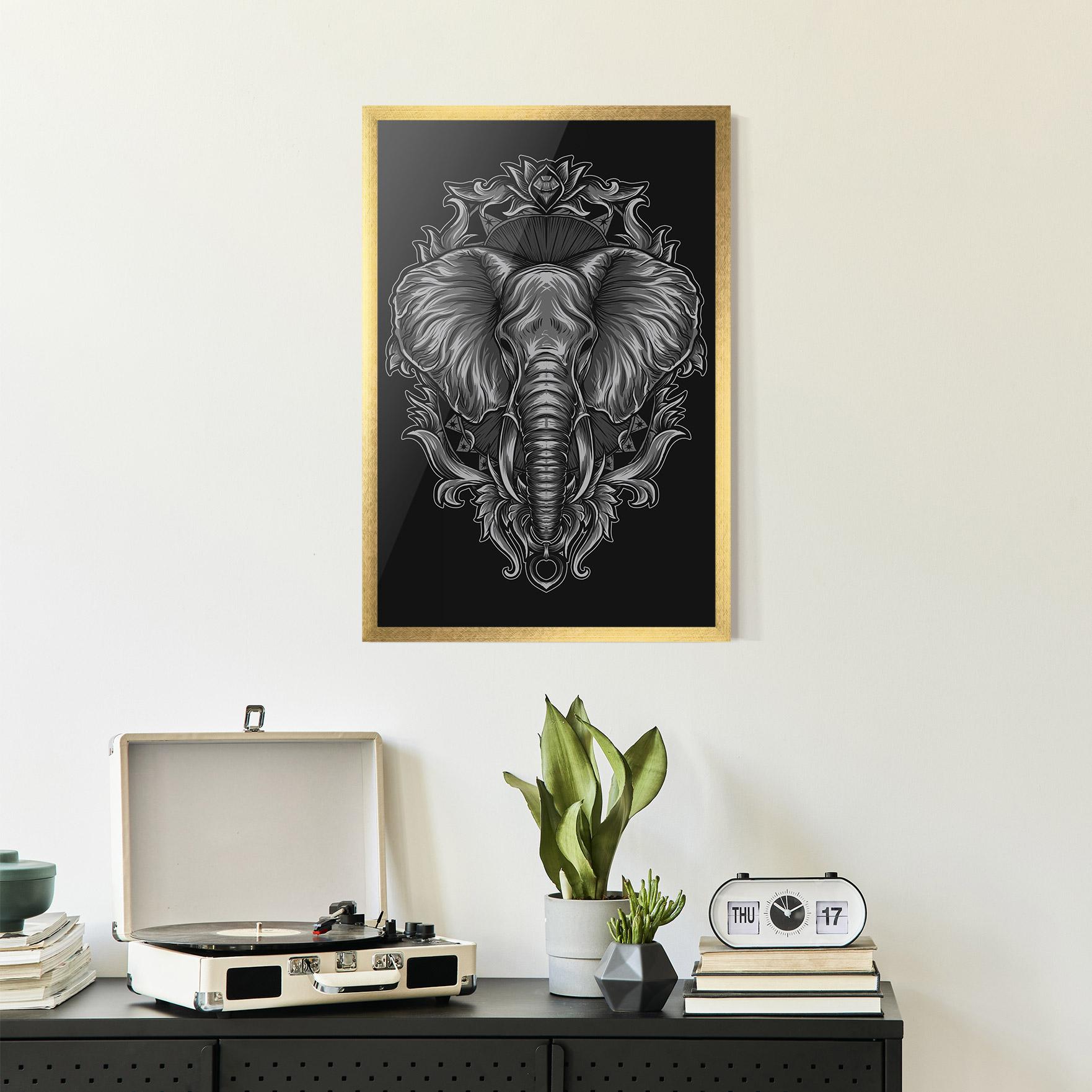 Рамкиран постер Grey Elephant Head mockup 2