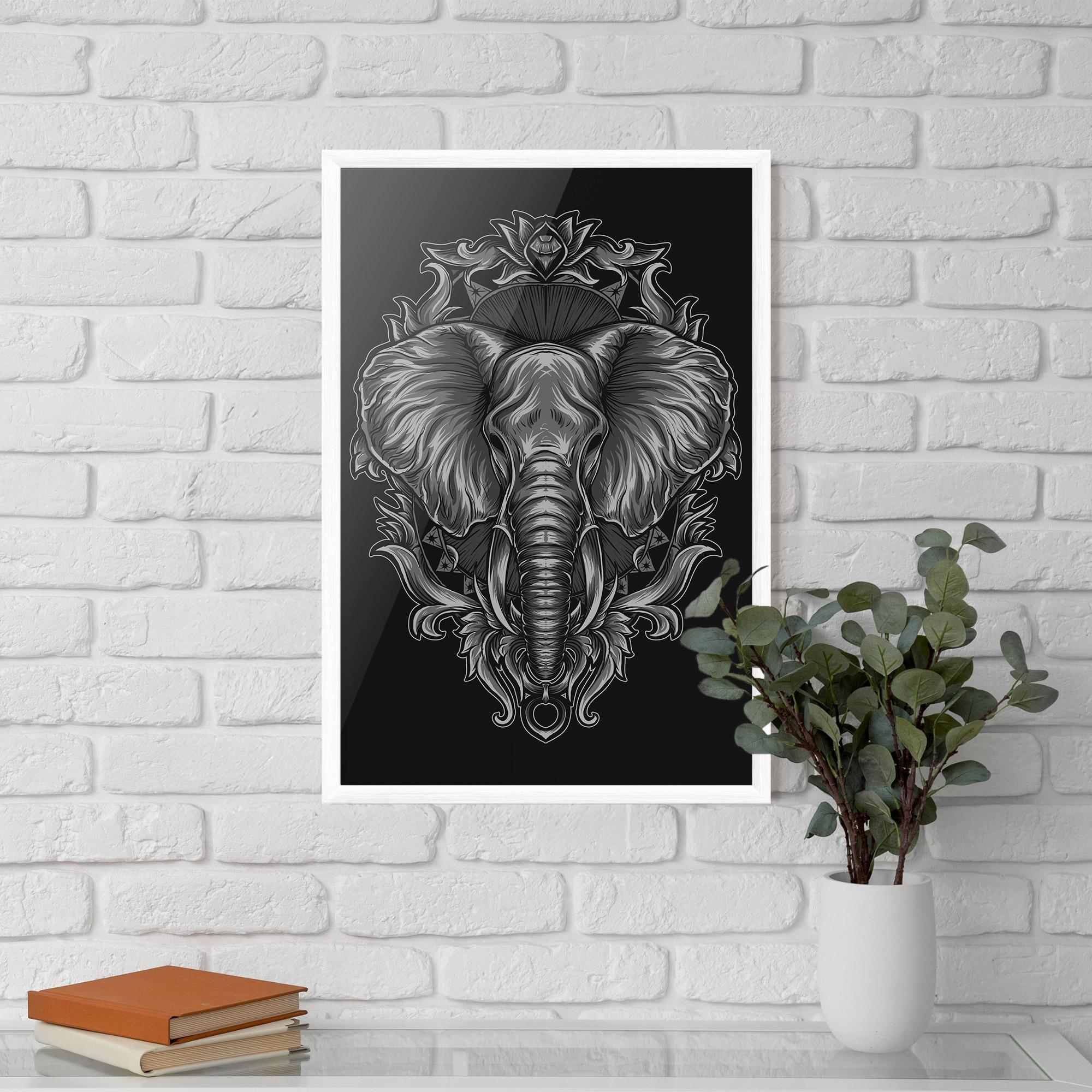 Рамкиран постер Grey Elephant Head mockup 5