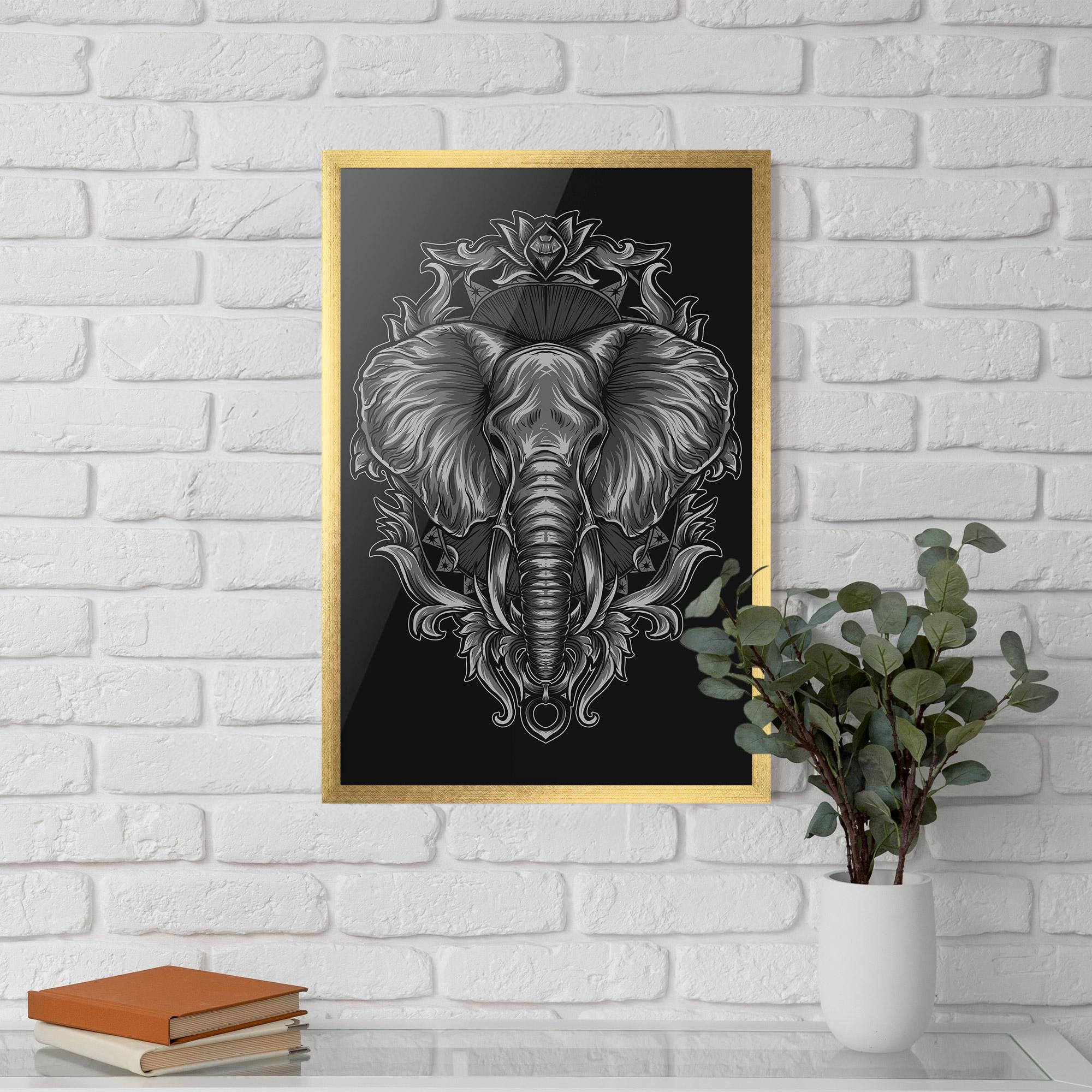Рамкиран постер Grey Elephant Head mockup 5