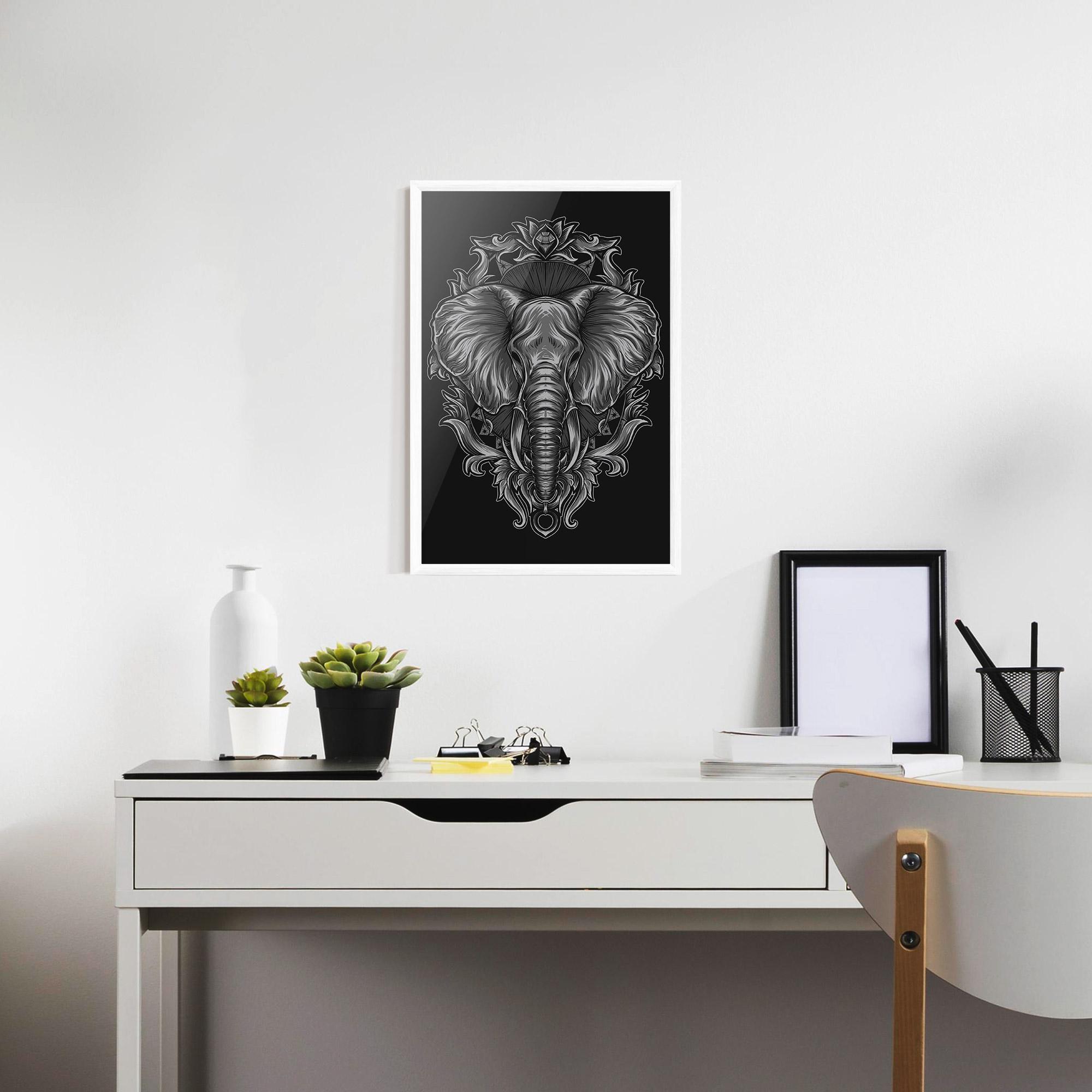 Рамкиран постер Grey Elephant Head mockup 7
