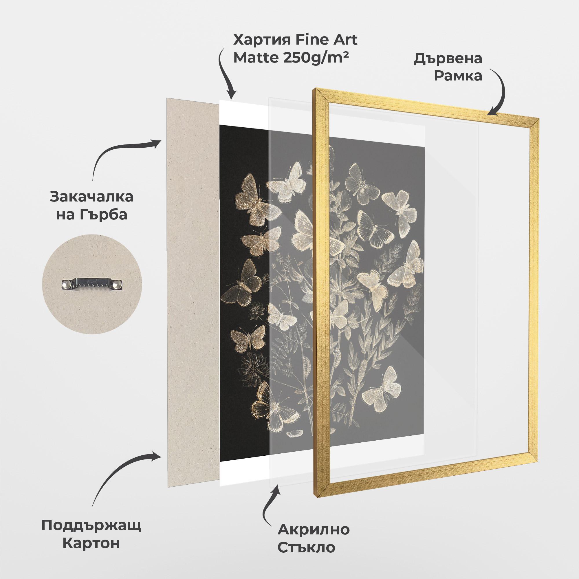 Рамкиран постер Grey Butterflies mockup 1