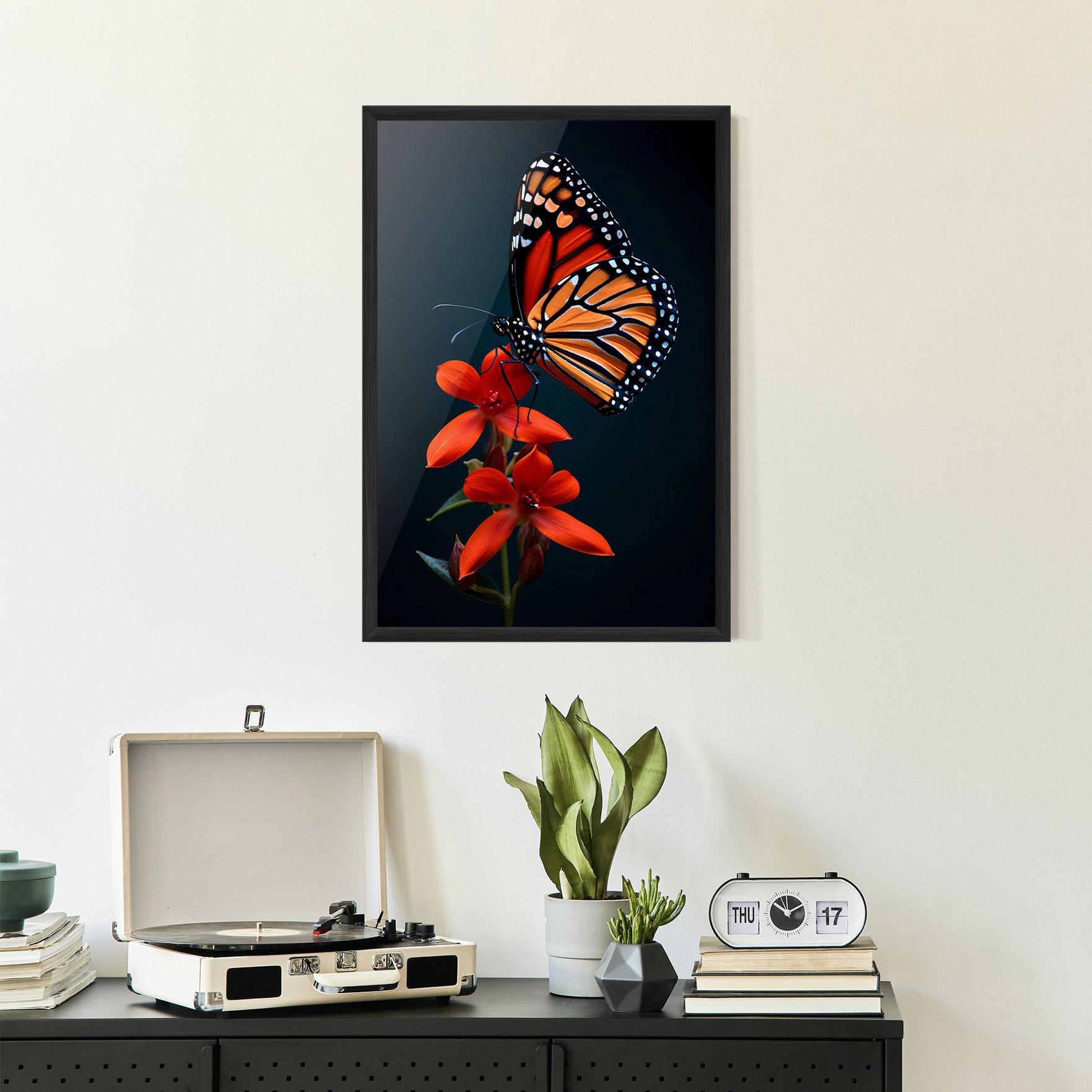 Рамкиран постер Red Flower Butterfly mockup 2