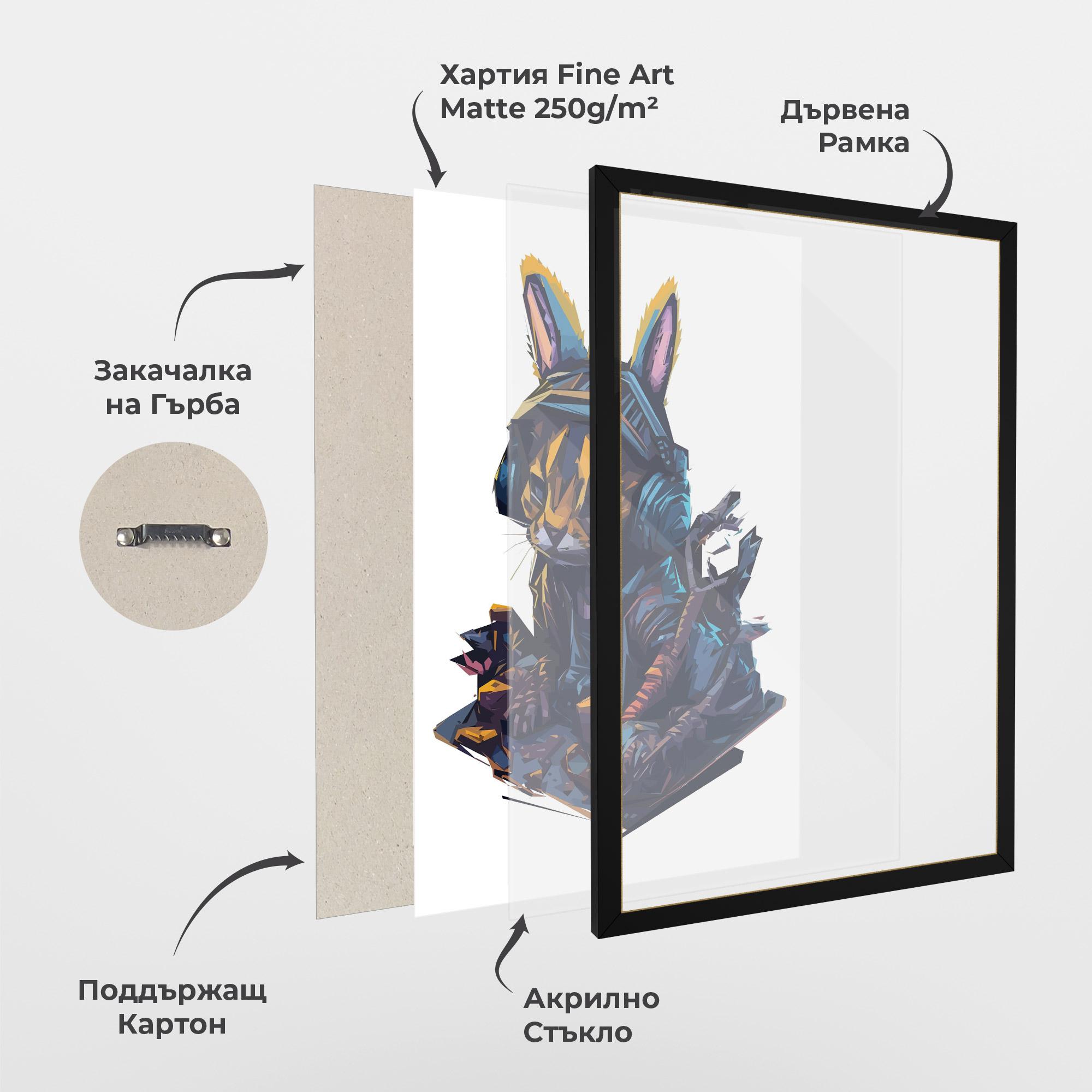 Рамкиран постер Orange Rabbit Headset mockup 1