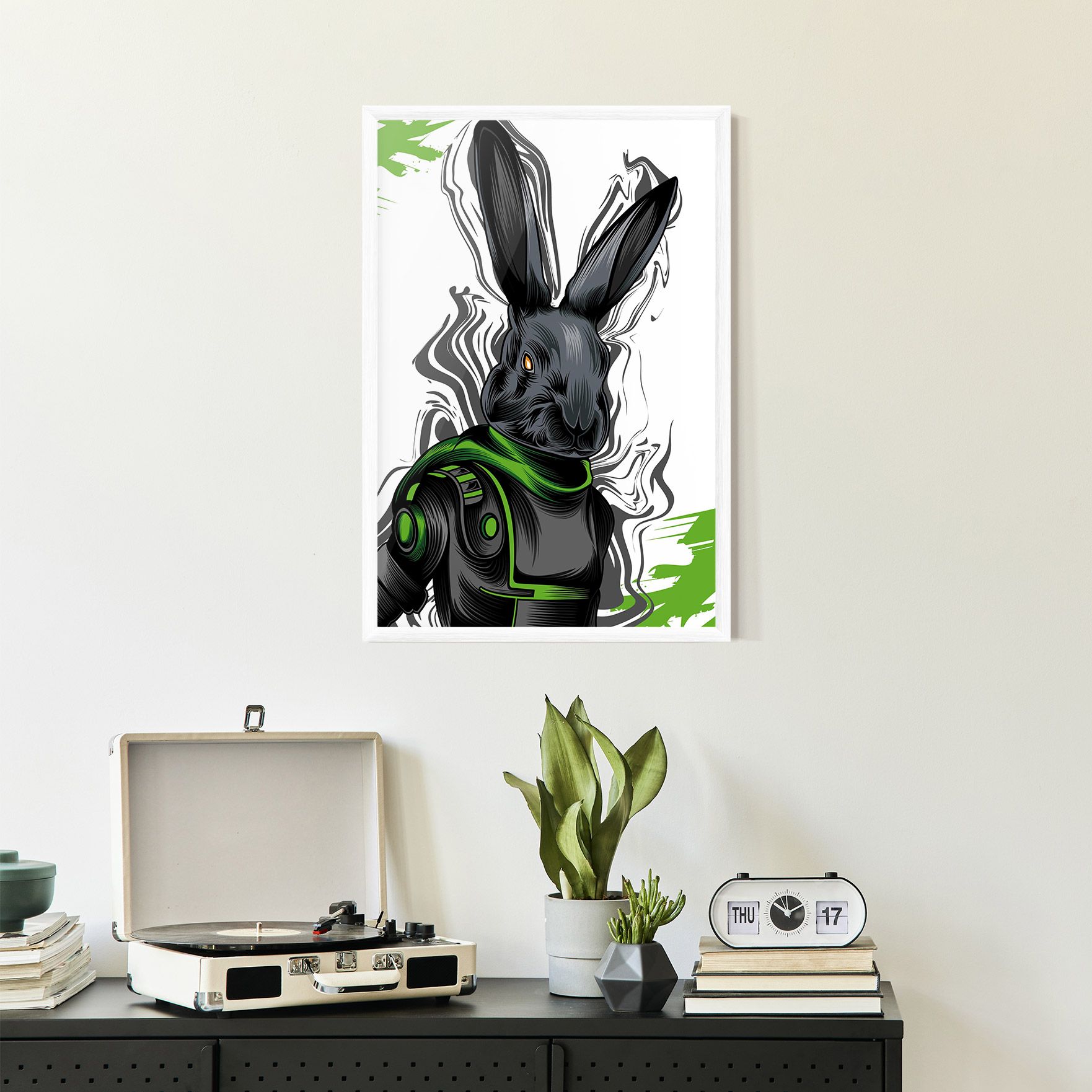 Cyborg Green Bunny mockup 2