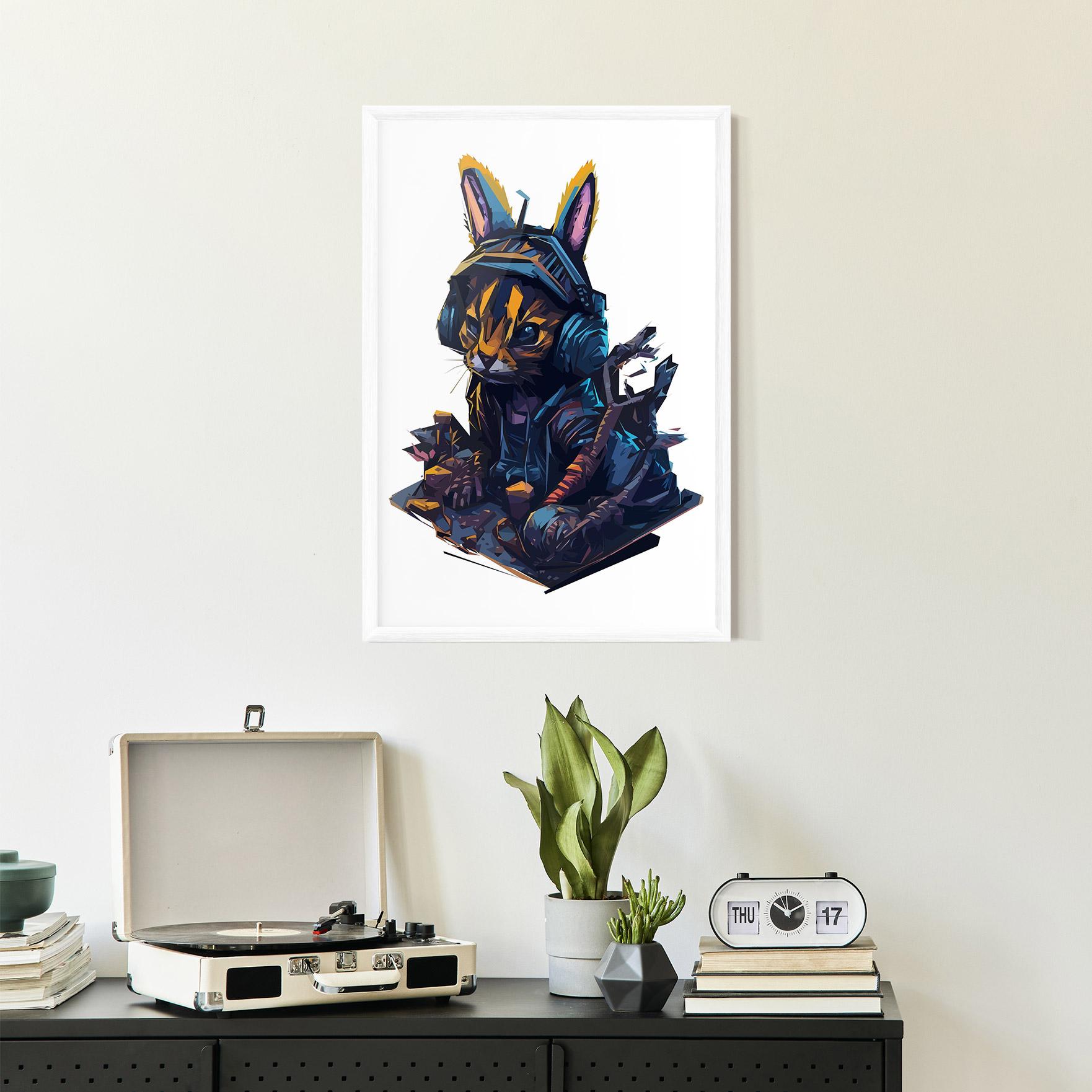 Рамкиран постер Orange Rabbit Headset mockup 2