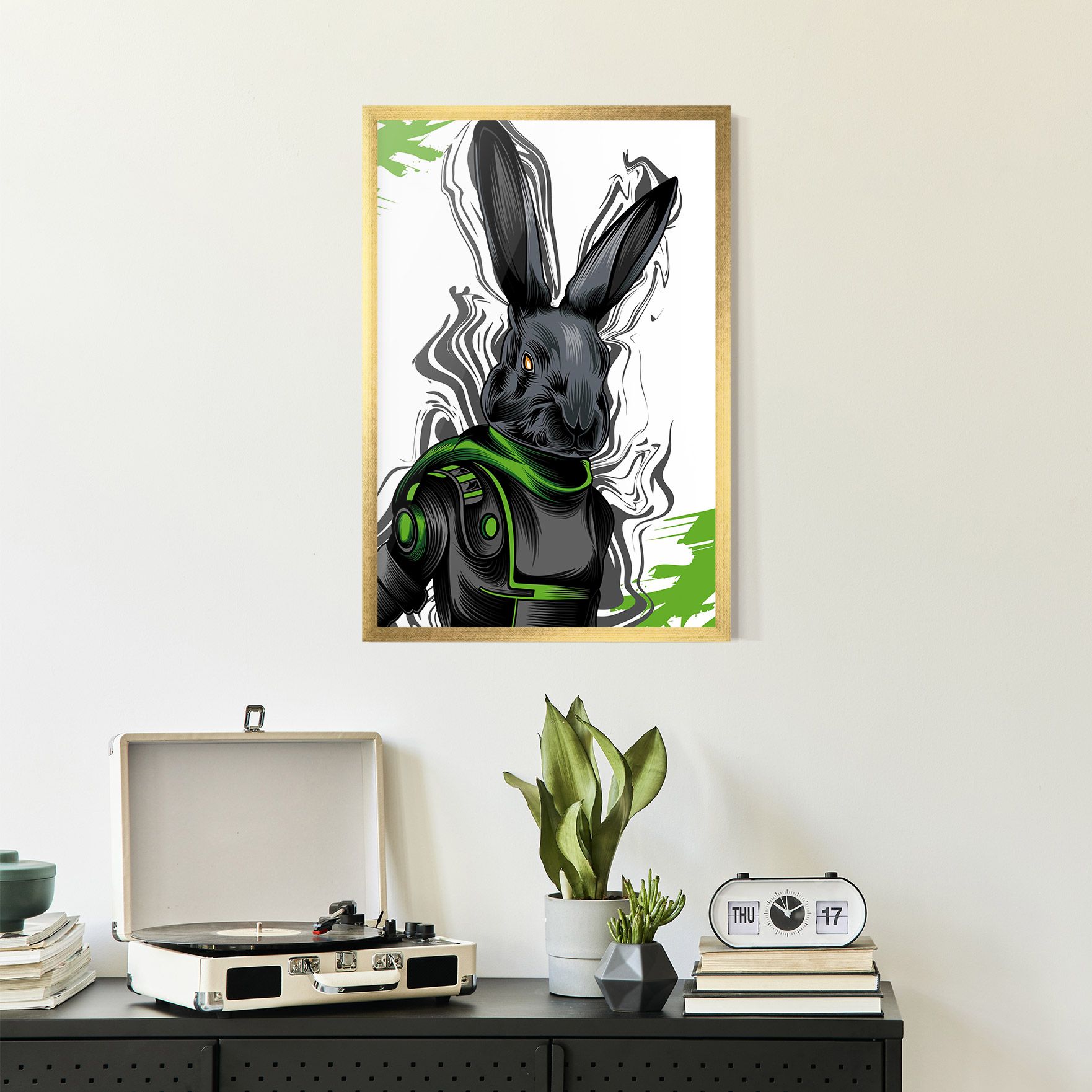 Cyborg Green Bunny mockup 2