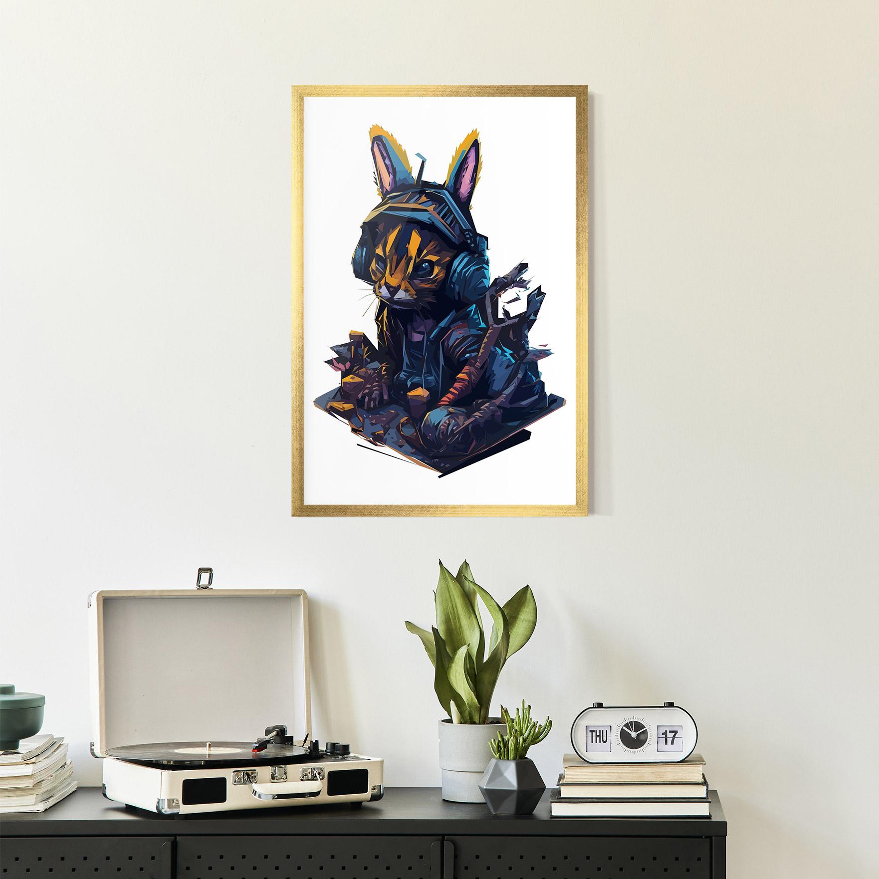 Рамкиран постер Orange Rabbit Headset mockup 2