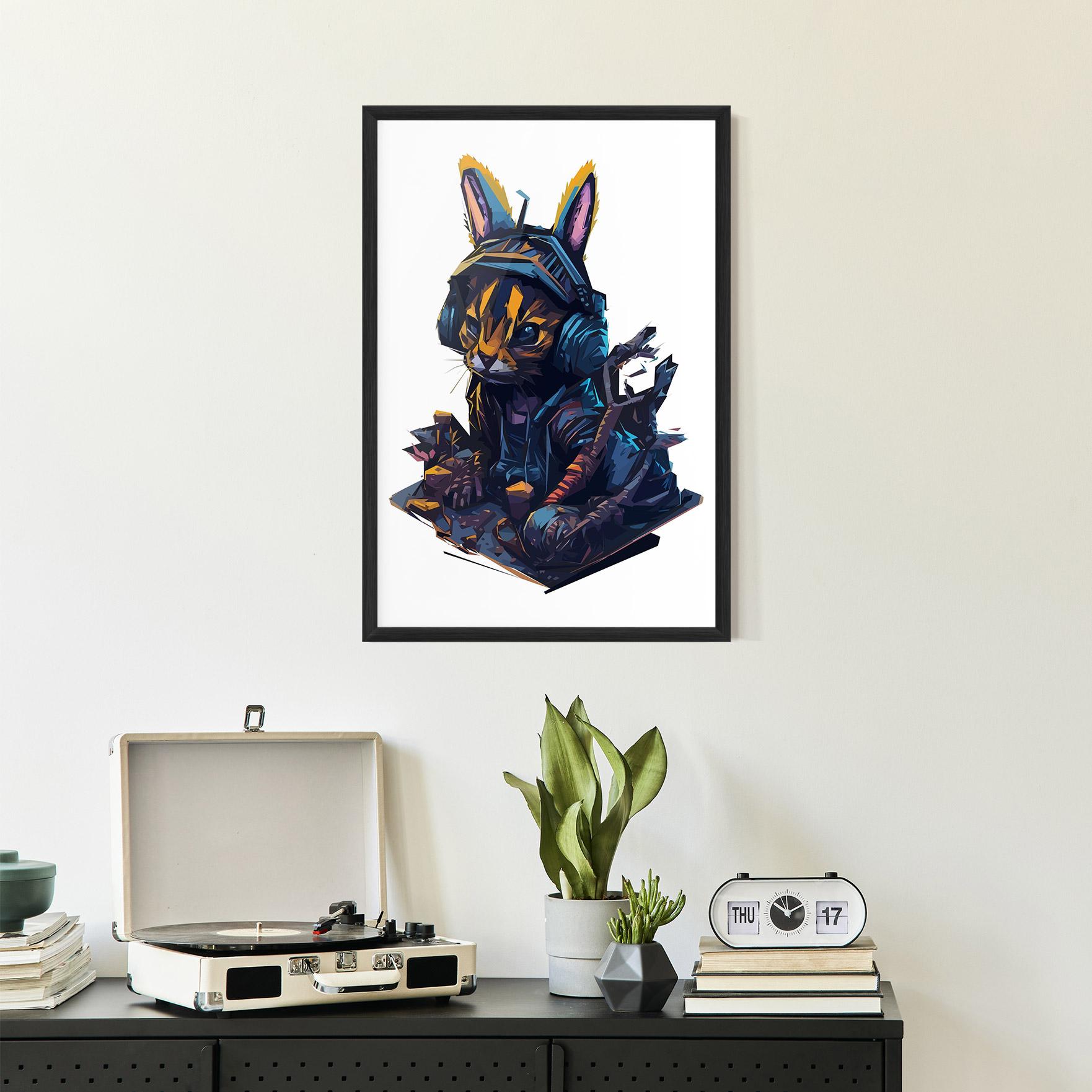 Рамкиран постер Orange Rabbit Headset mockup 2