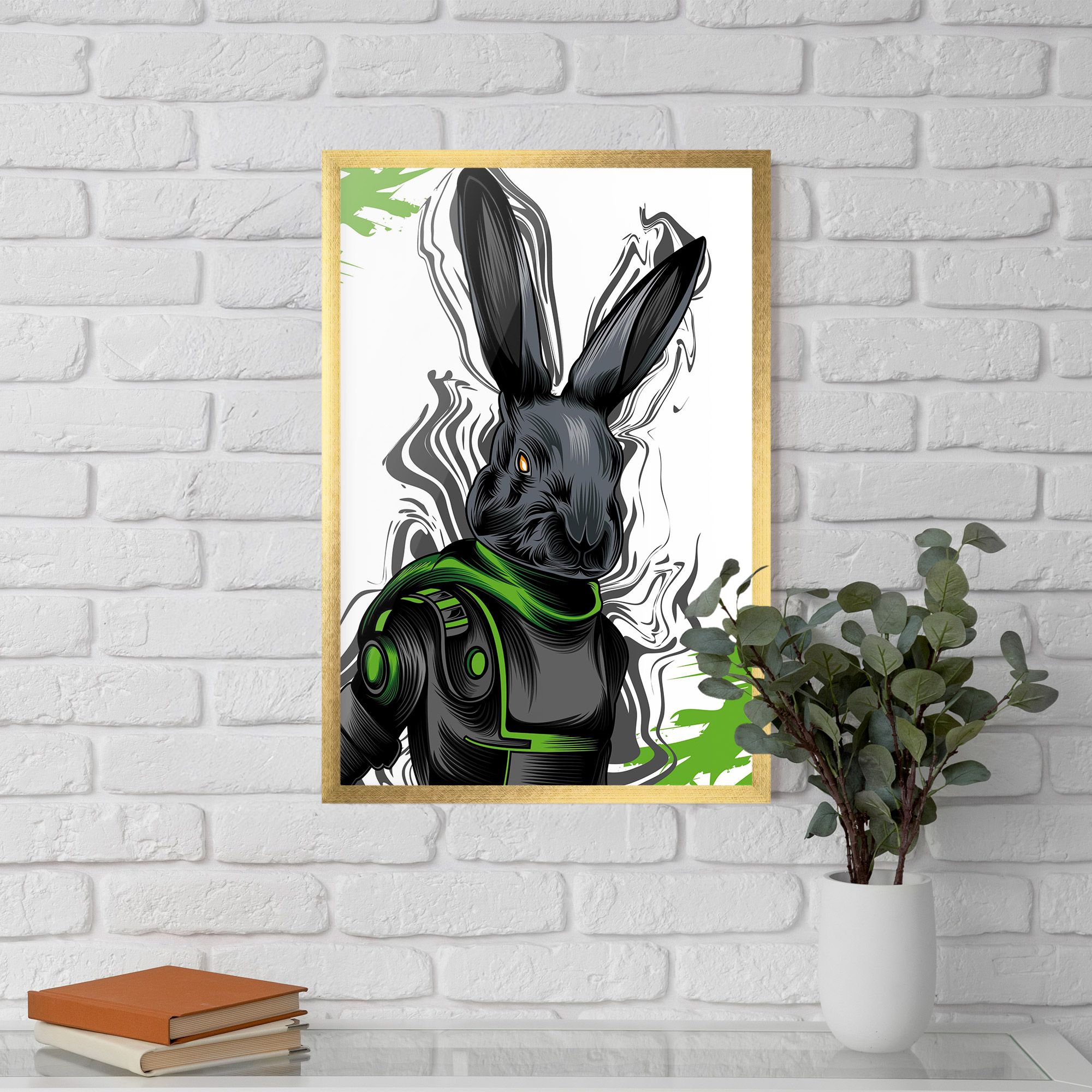 Cyborg Green Bunny mockup 5