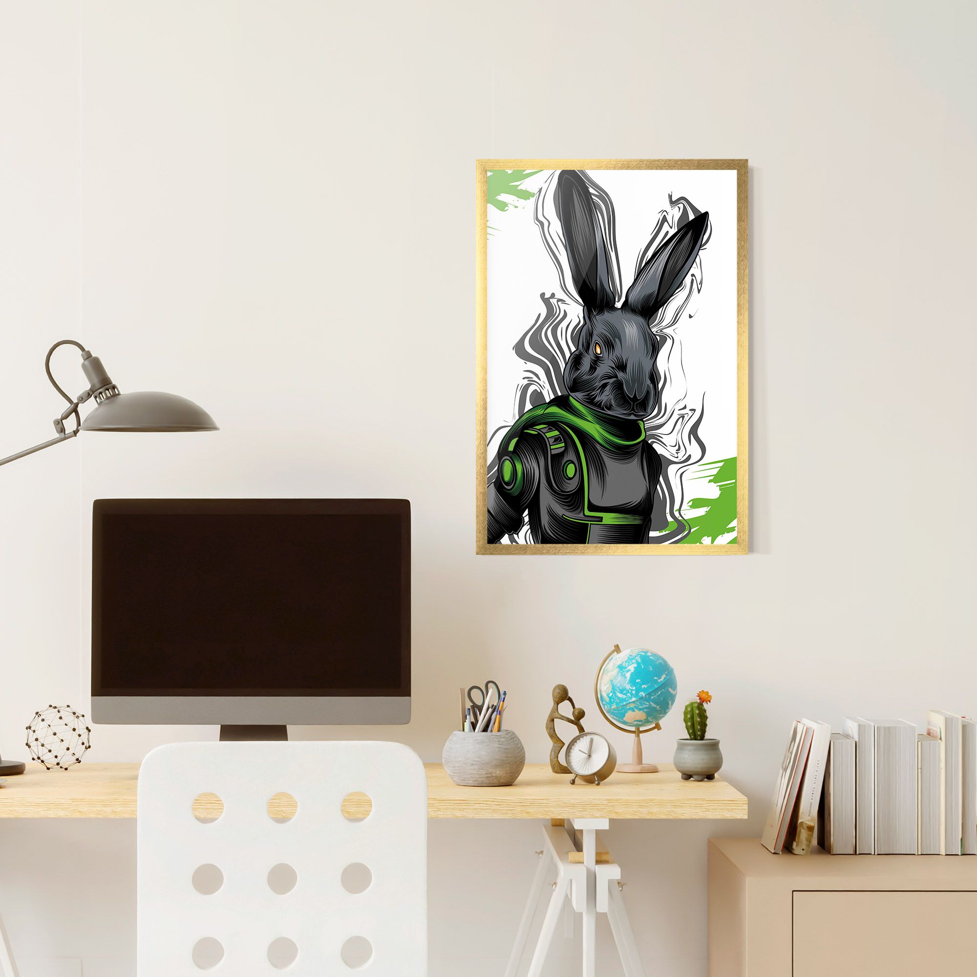 Cyborg Green Bunny mockup 6