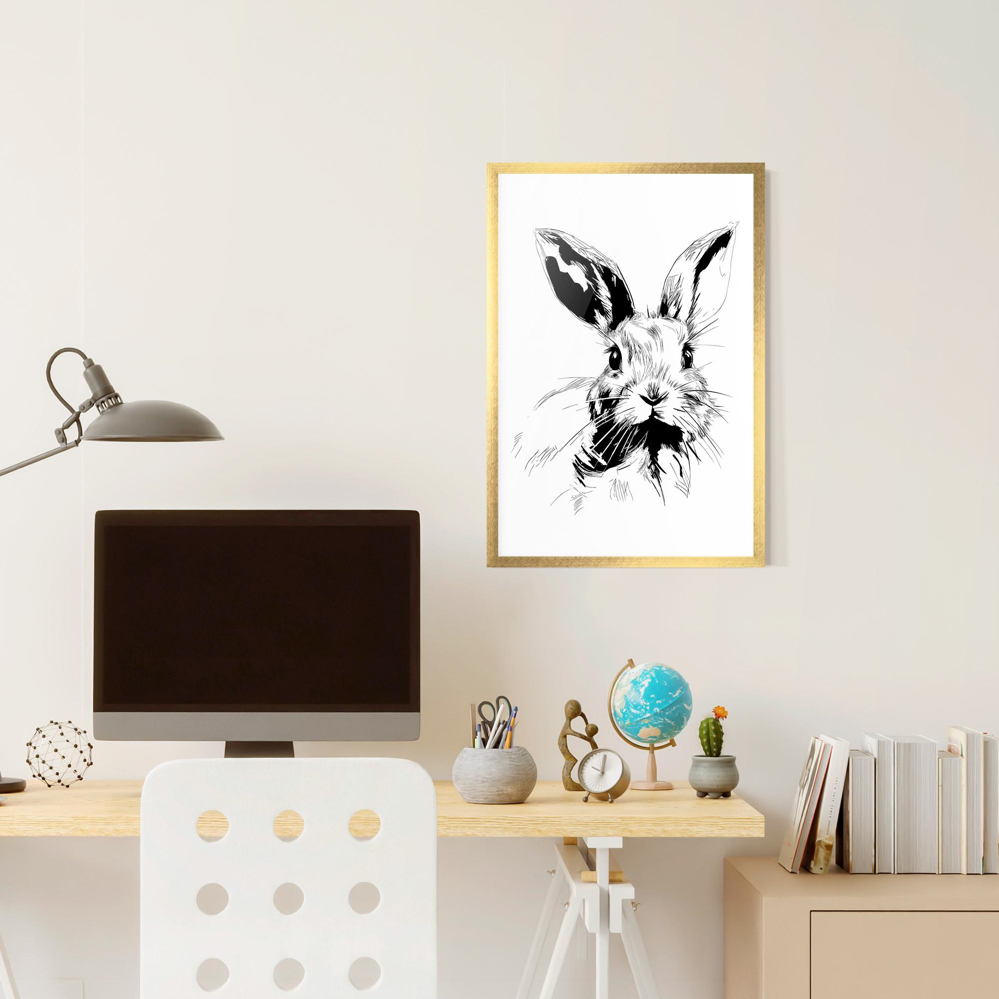 Рамкиран постер Rabbit Looking mockup 6