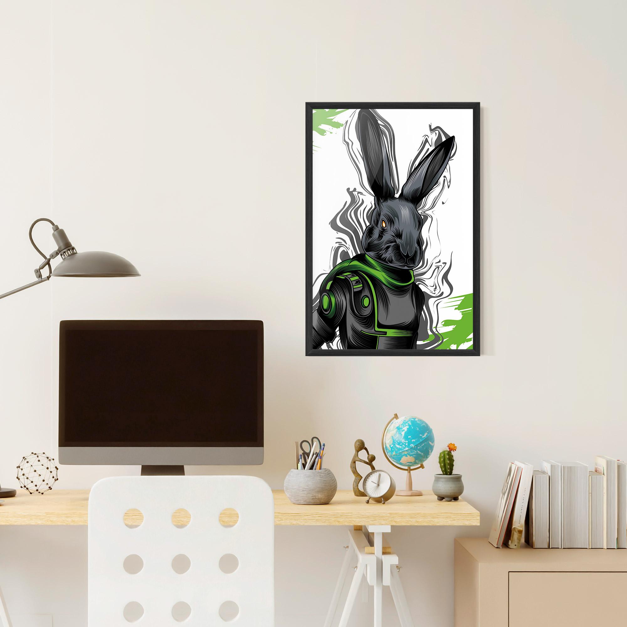 Рамкиран постер Cyborg Green Bunny mockup 6