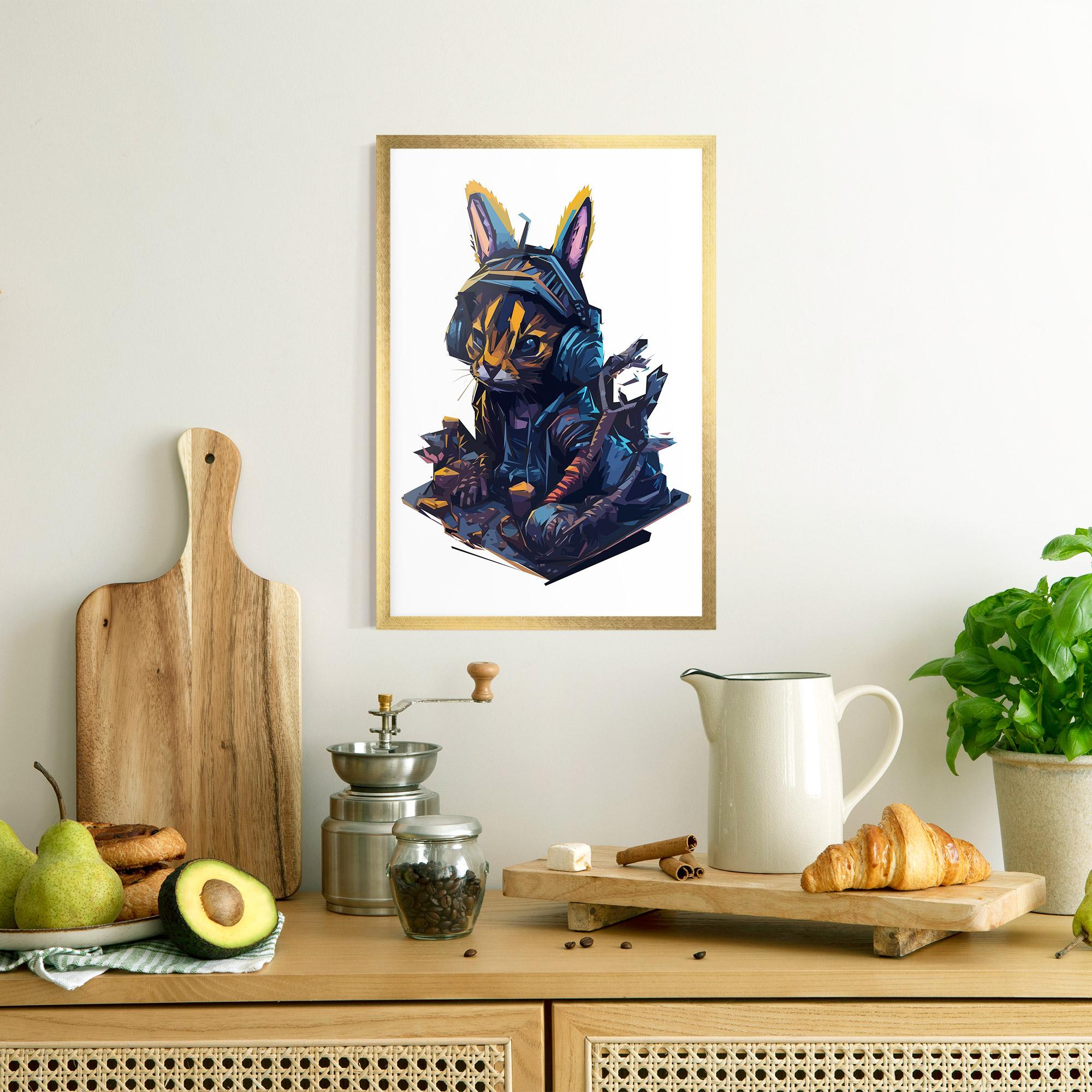 Рамкиран постер Orange Rabbit Headset mockup 8