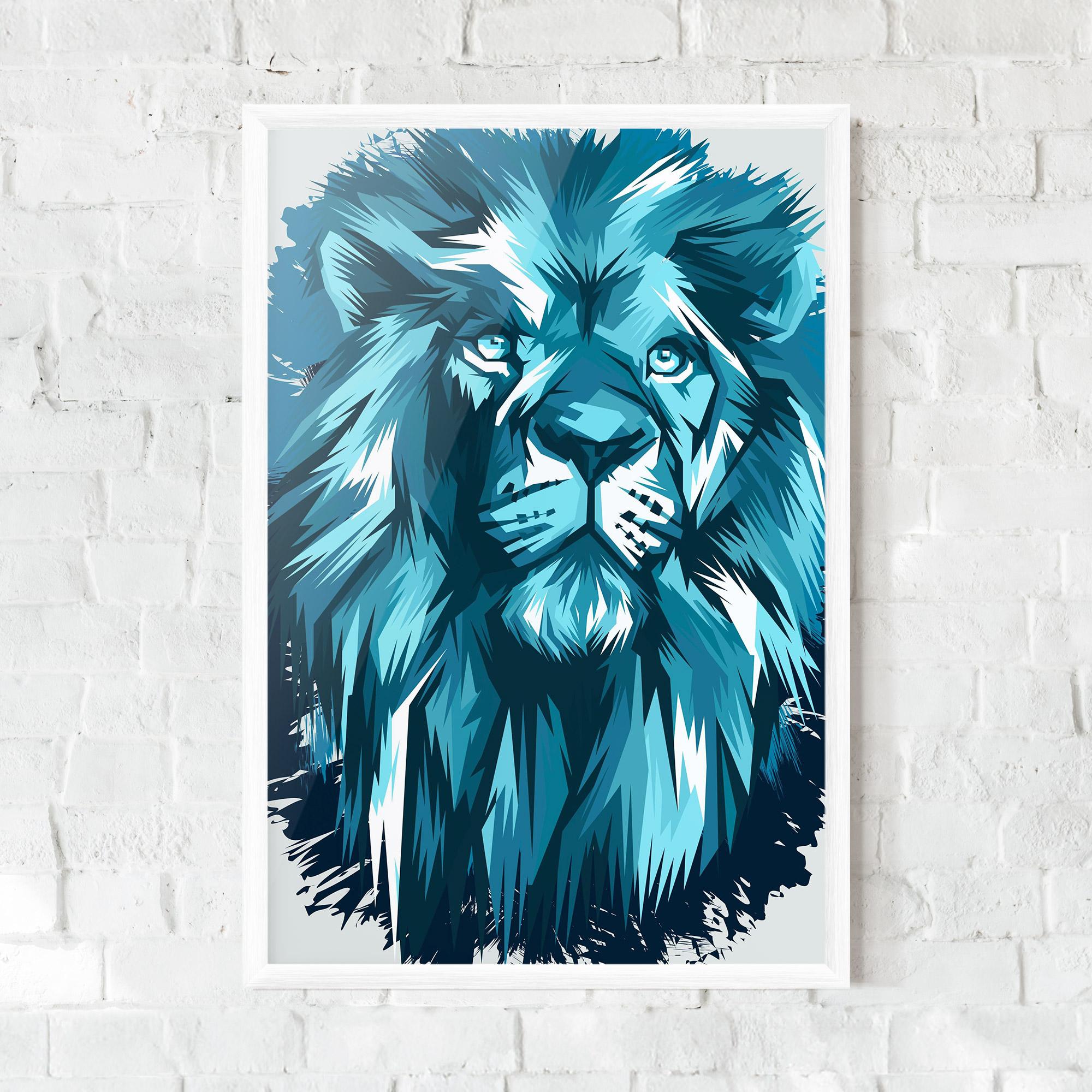Рамкиран постер Blue Lion Head mockup 0