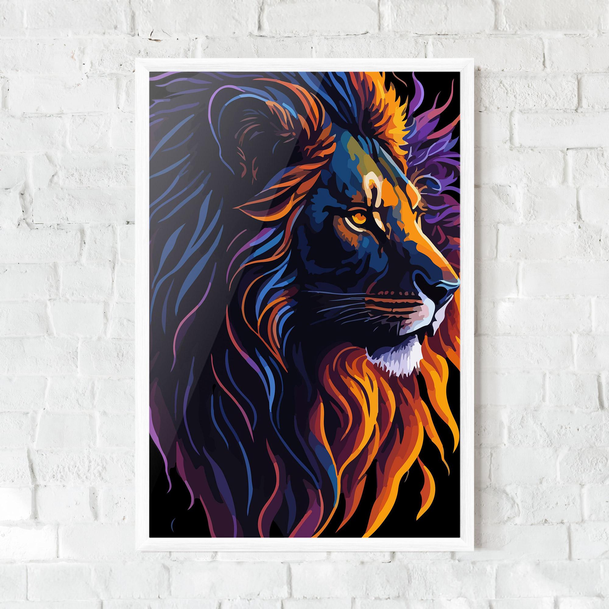 Рамкиран постер Colorful Lion On Black mockup 0