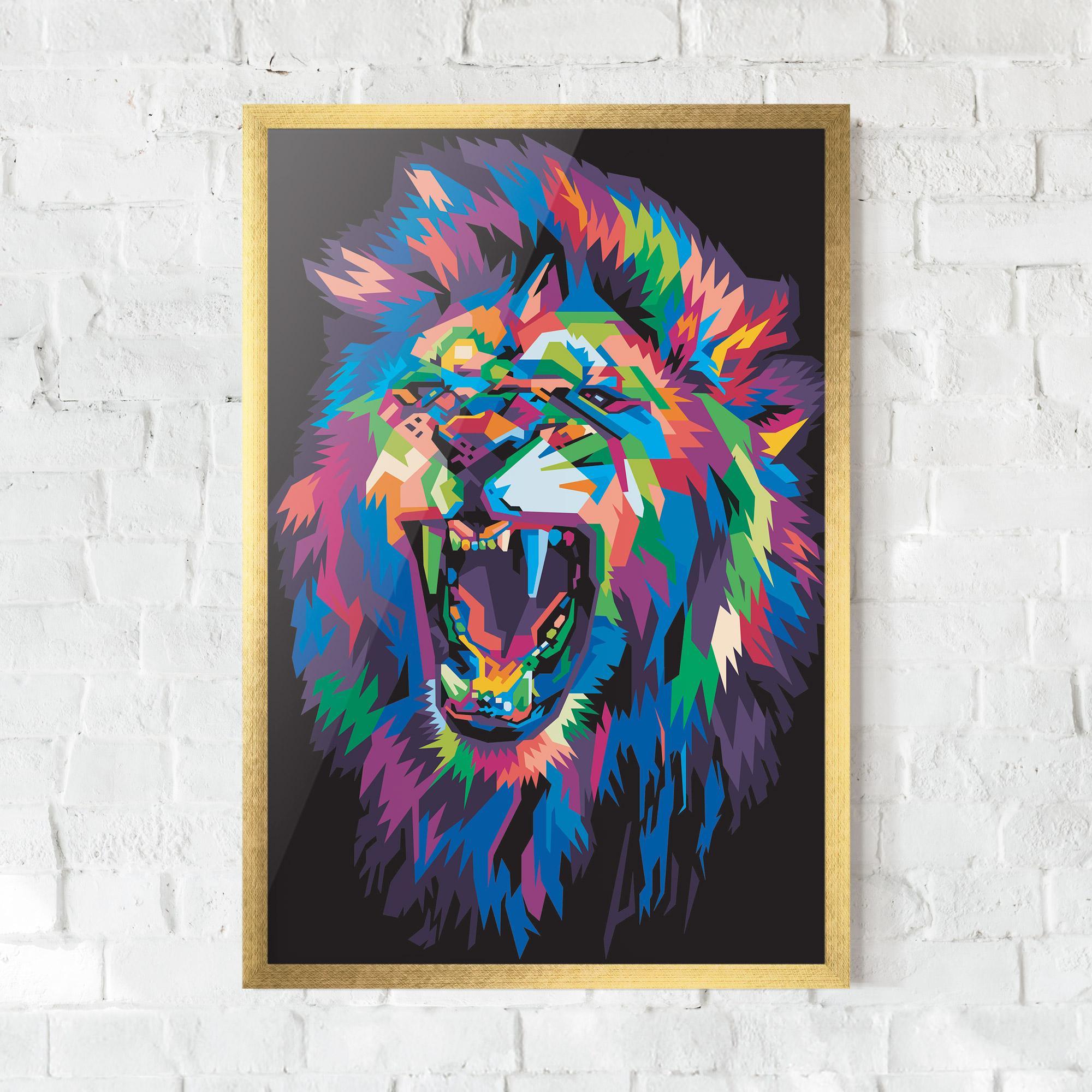 Рамкиран постер Colorful Lion Head mockup 0
