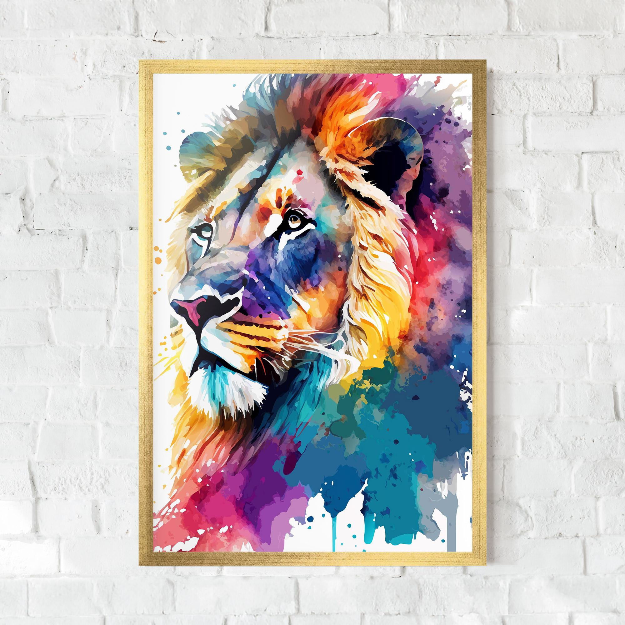 Рамкиран постер Vibrant Color Lion mockup 0