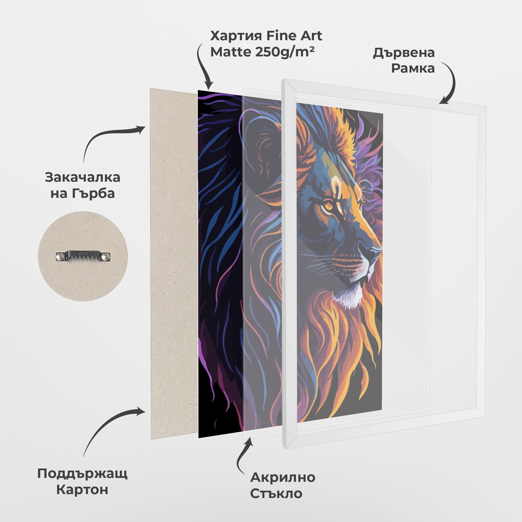 Рамкиран постер Colorful Lion On Black mockup 1