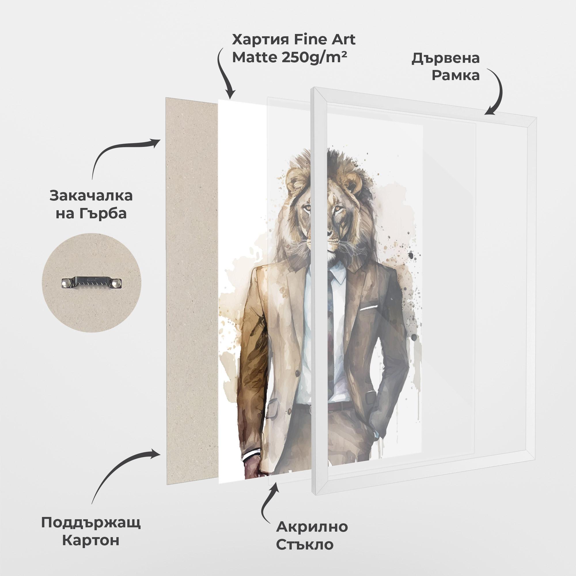 Рамкиран постер Lion In Suit mockup 1