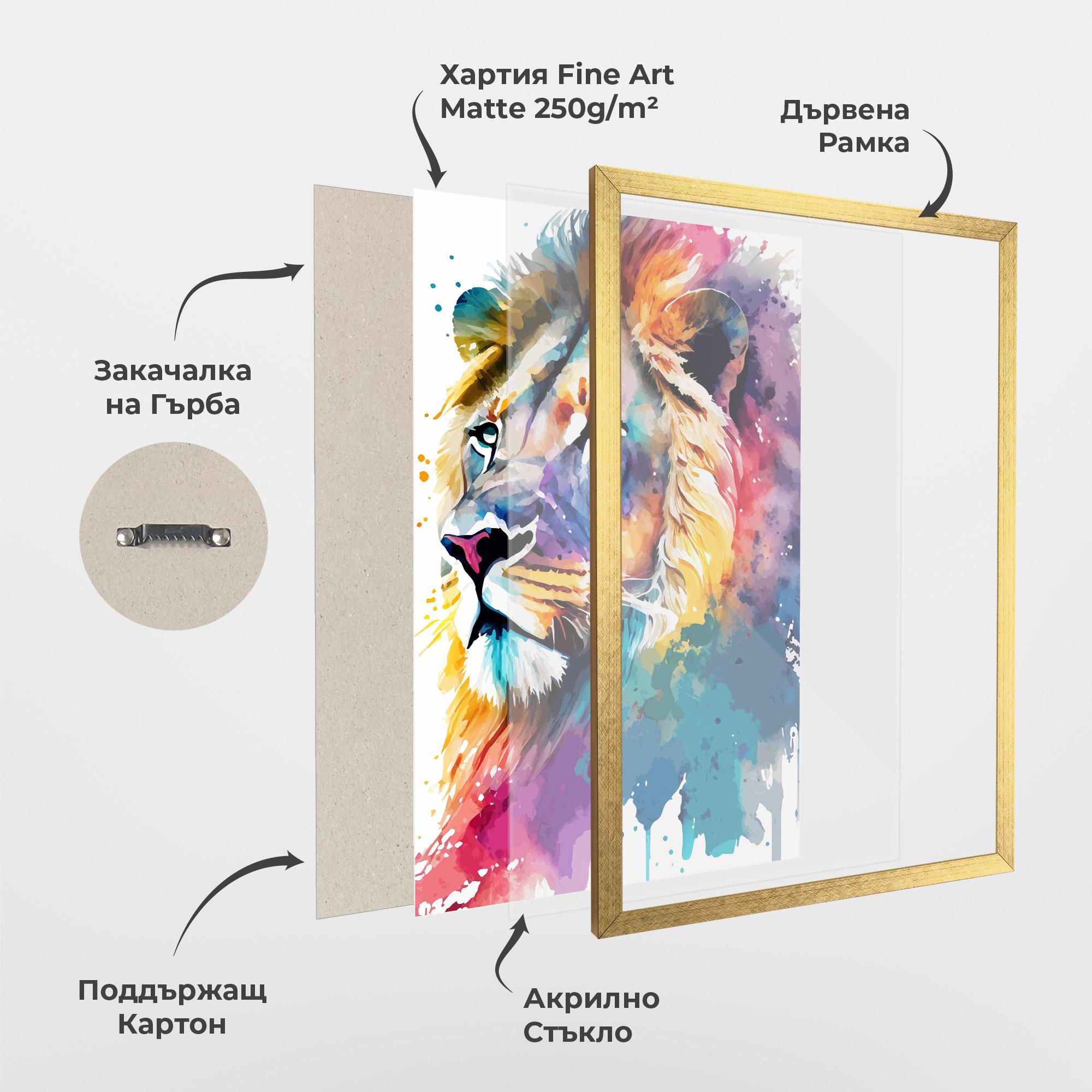 Рамкиран постер Vibrant Color Lion mockup 1