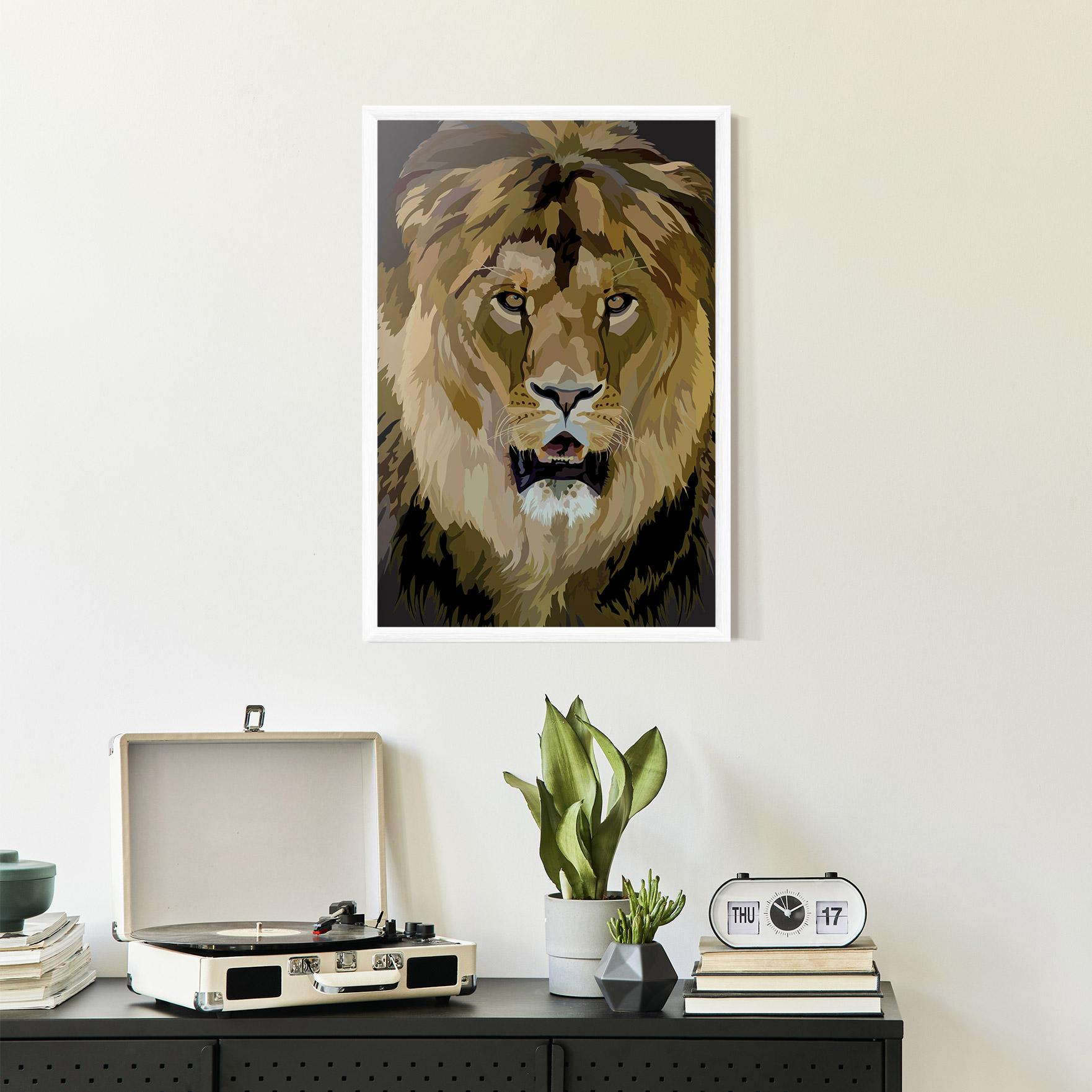 Рамкиран постер Beautiful Lion Art mockup 2