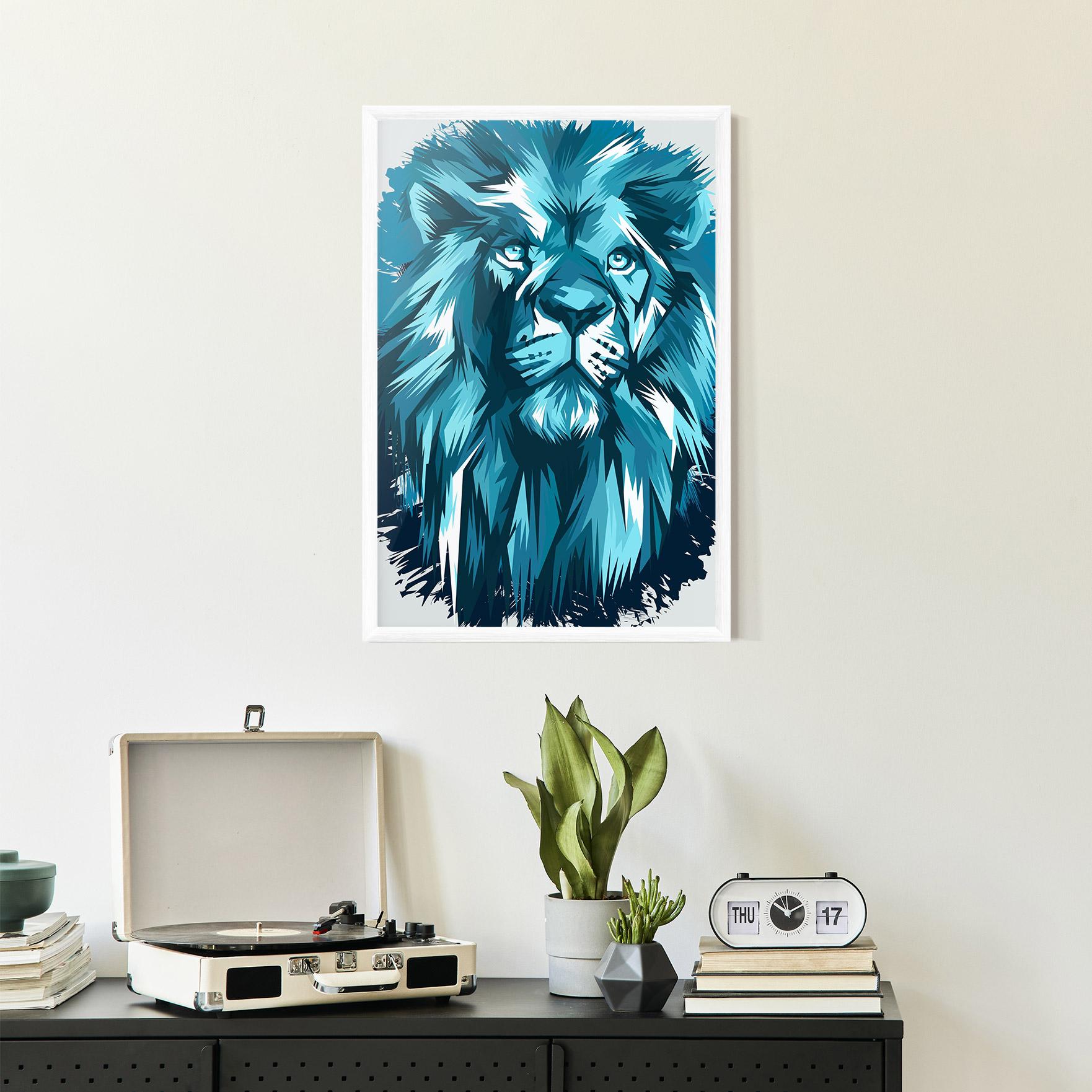 Рамкиран постер Blue Lion Head mockup 2