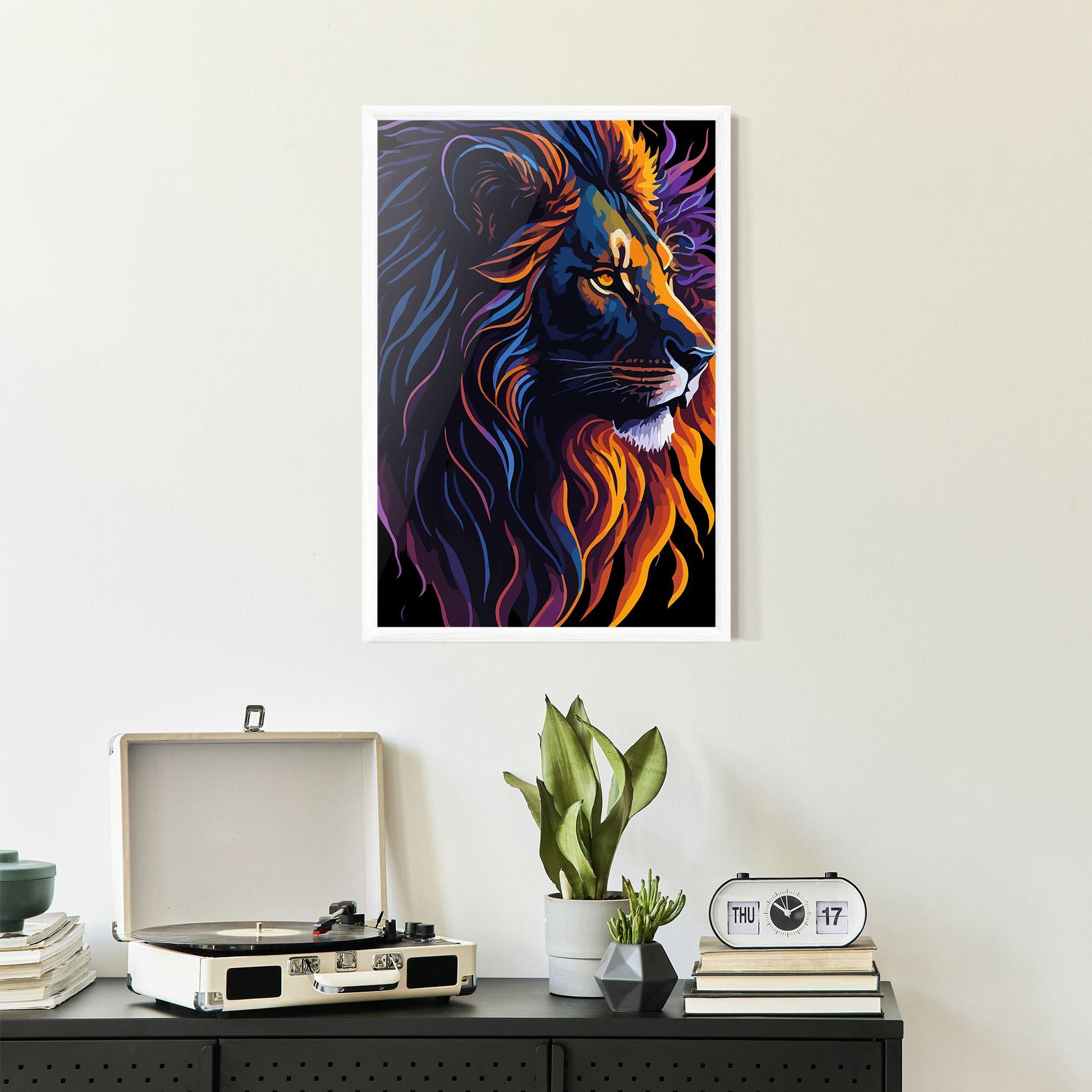 Рамкиран постер Colorful Lion On Black mockup 2