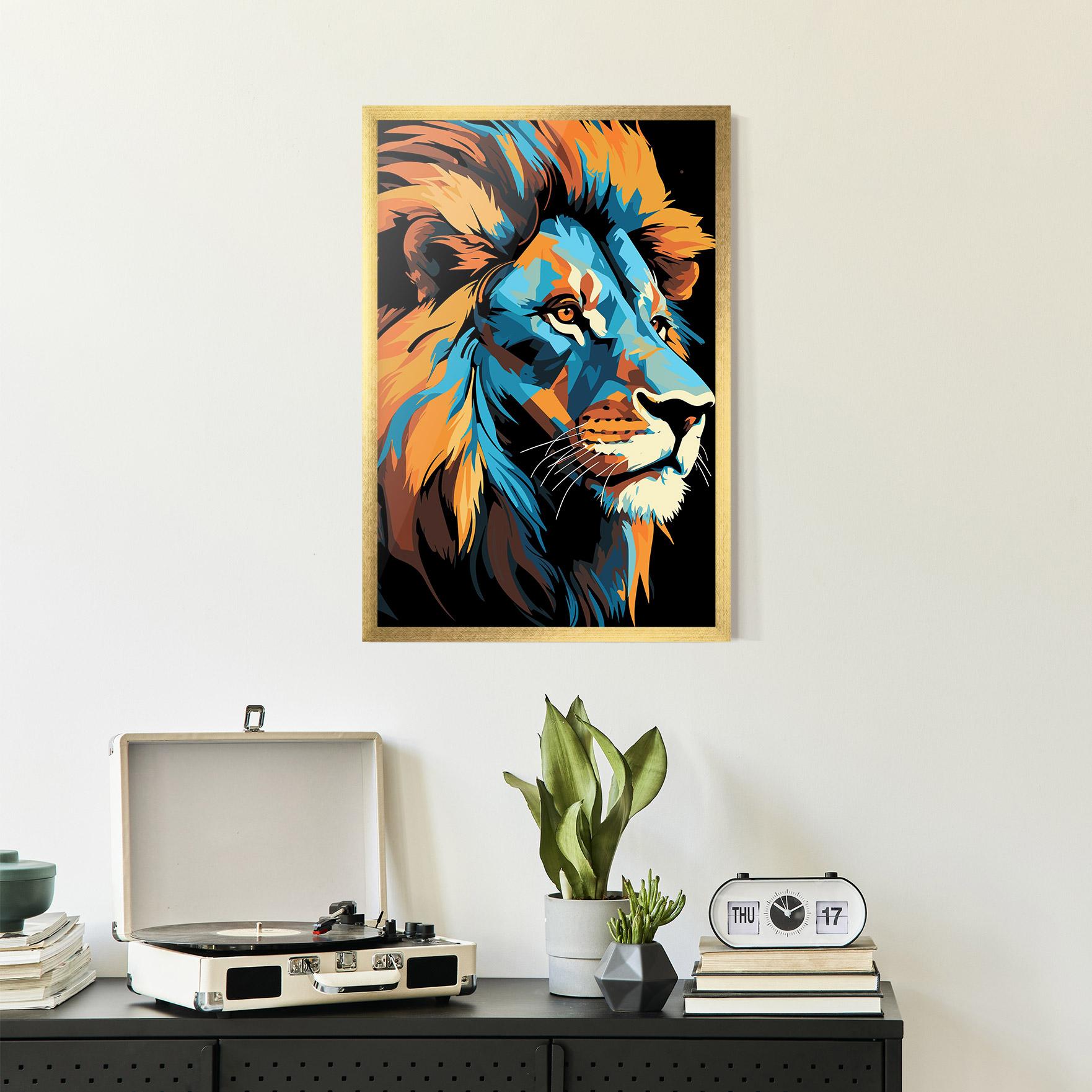 Рамкиран постер Blue Yellow Lion mockup 2