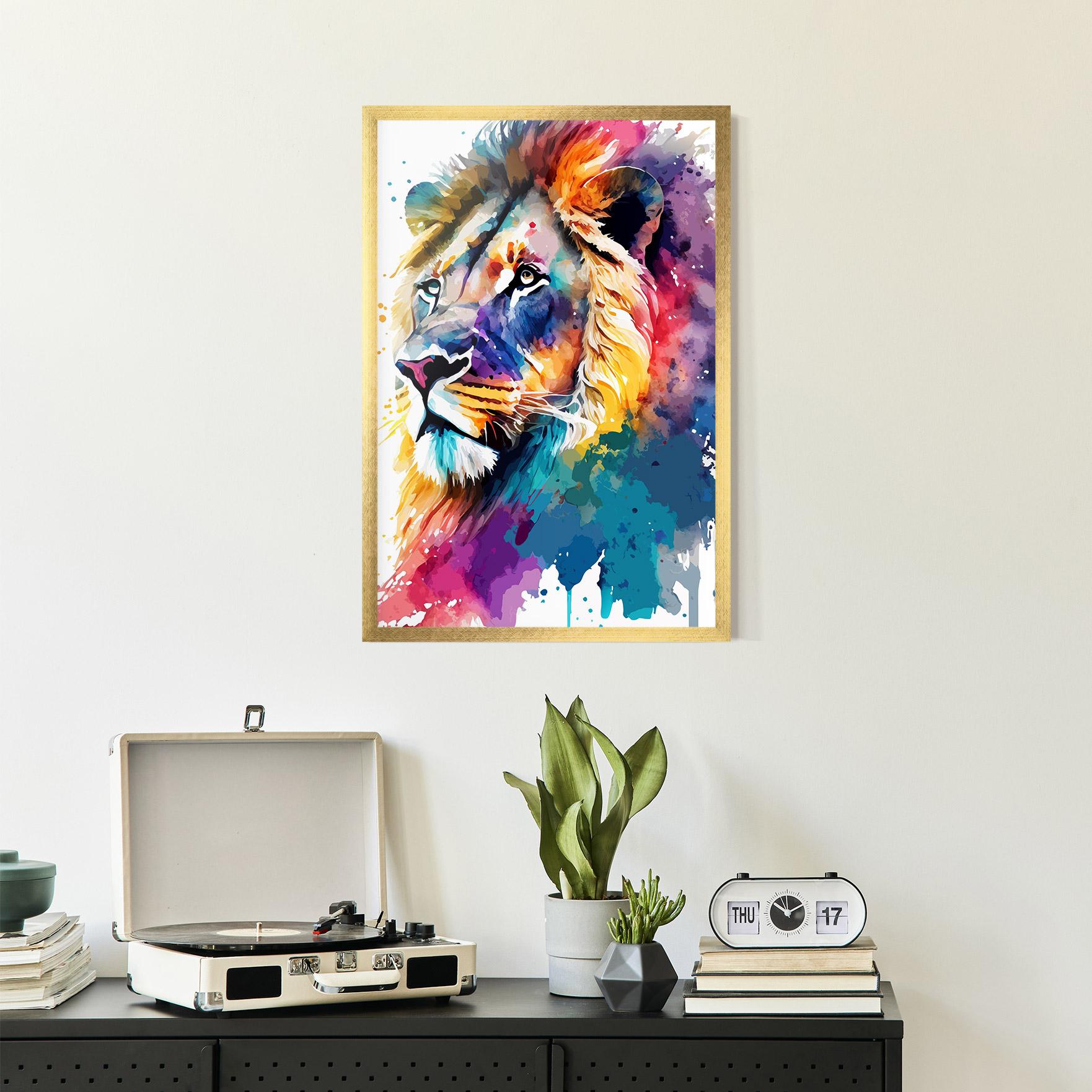 Рамкиран постер Vibrant Color Lion mockup 2