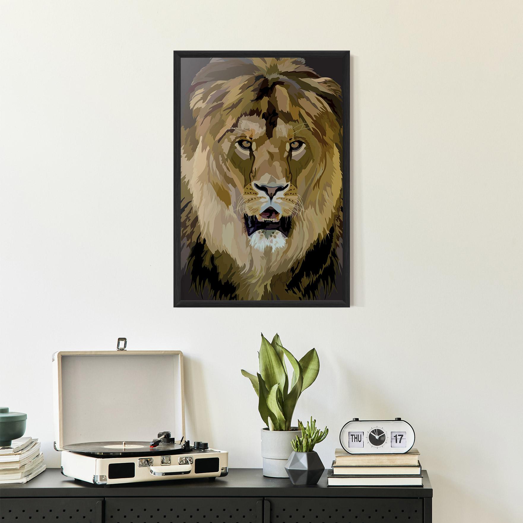 Рамкиран постер Beautiful Lion Art mockup 2