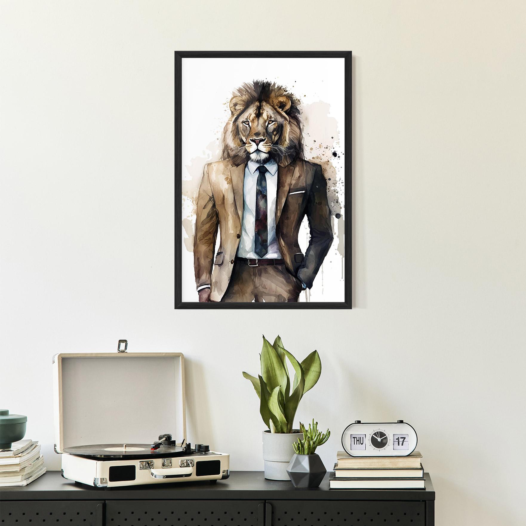 Рамкиран постер Lion In Suit mockup 2