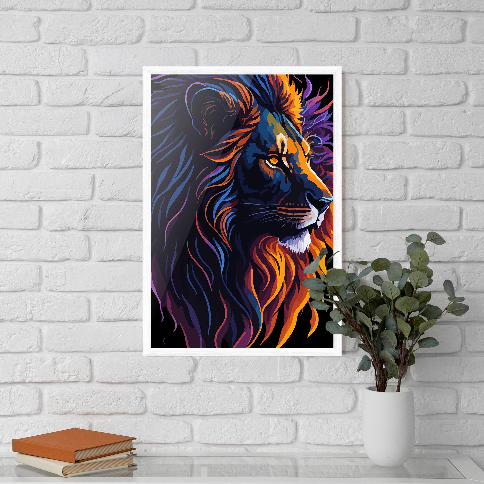 Рамкиран постер Colorful Lion On Black mockup 5
