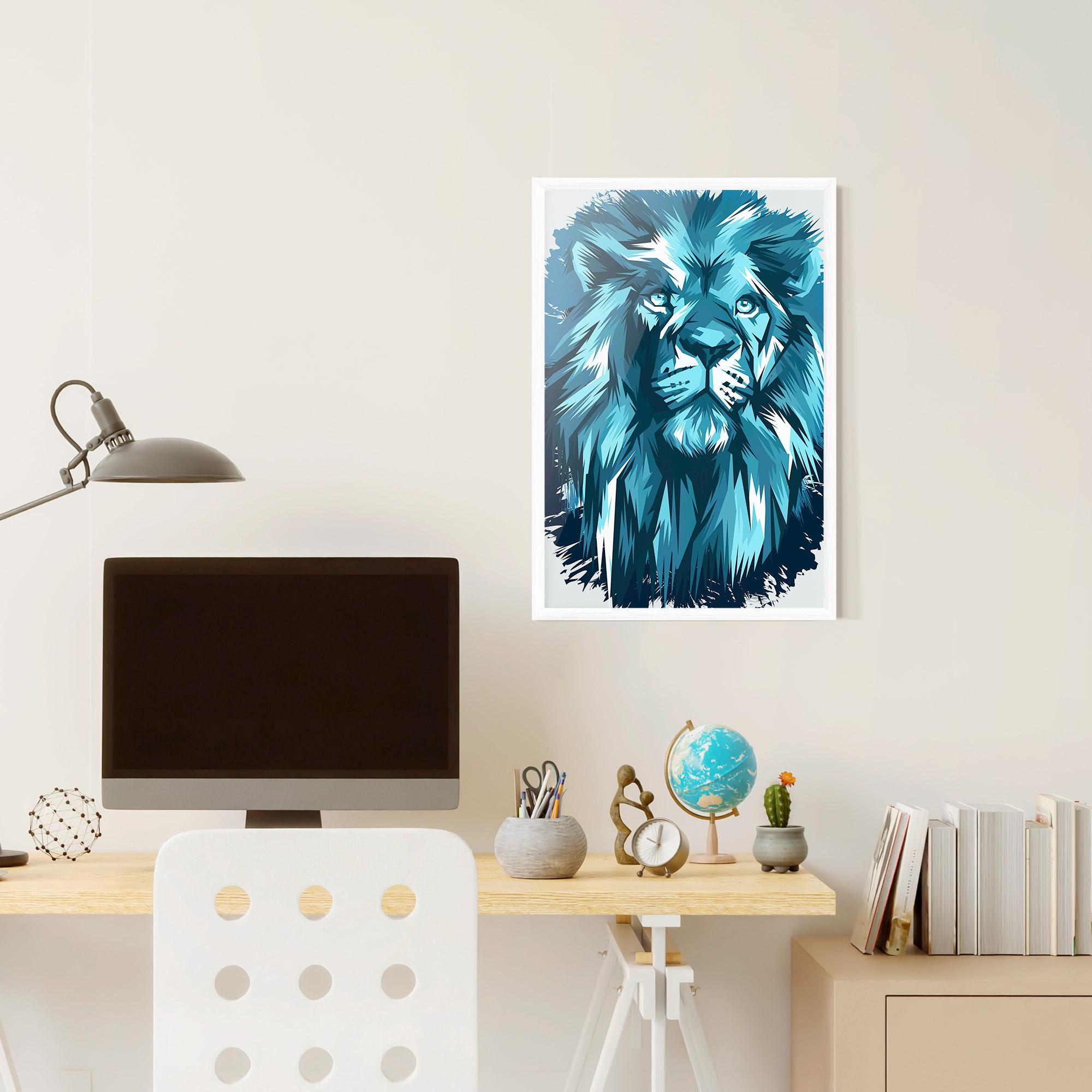 Рамкиран постер Blue Lion Head mockup 6