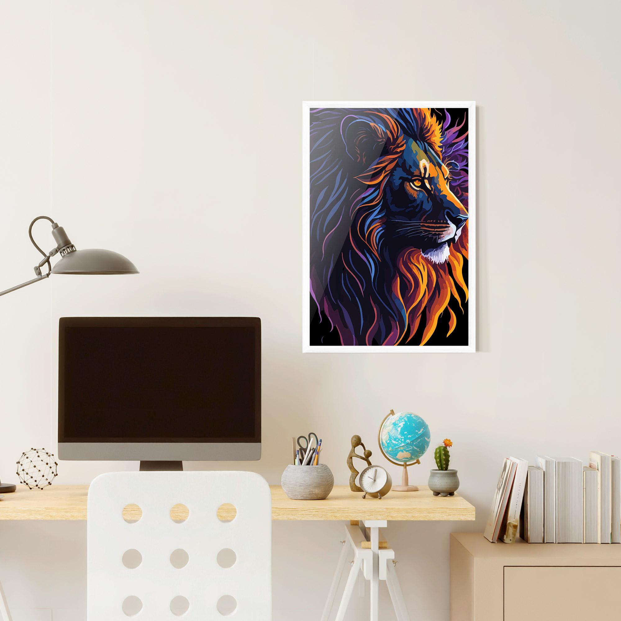 Рамкиран постер Colorful Lion On Black mockup 6