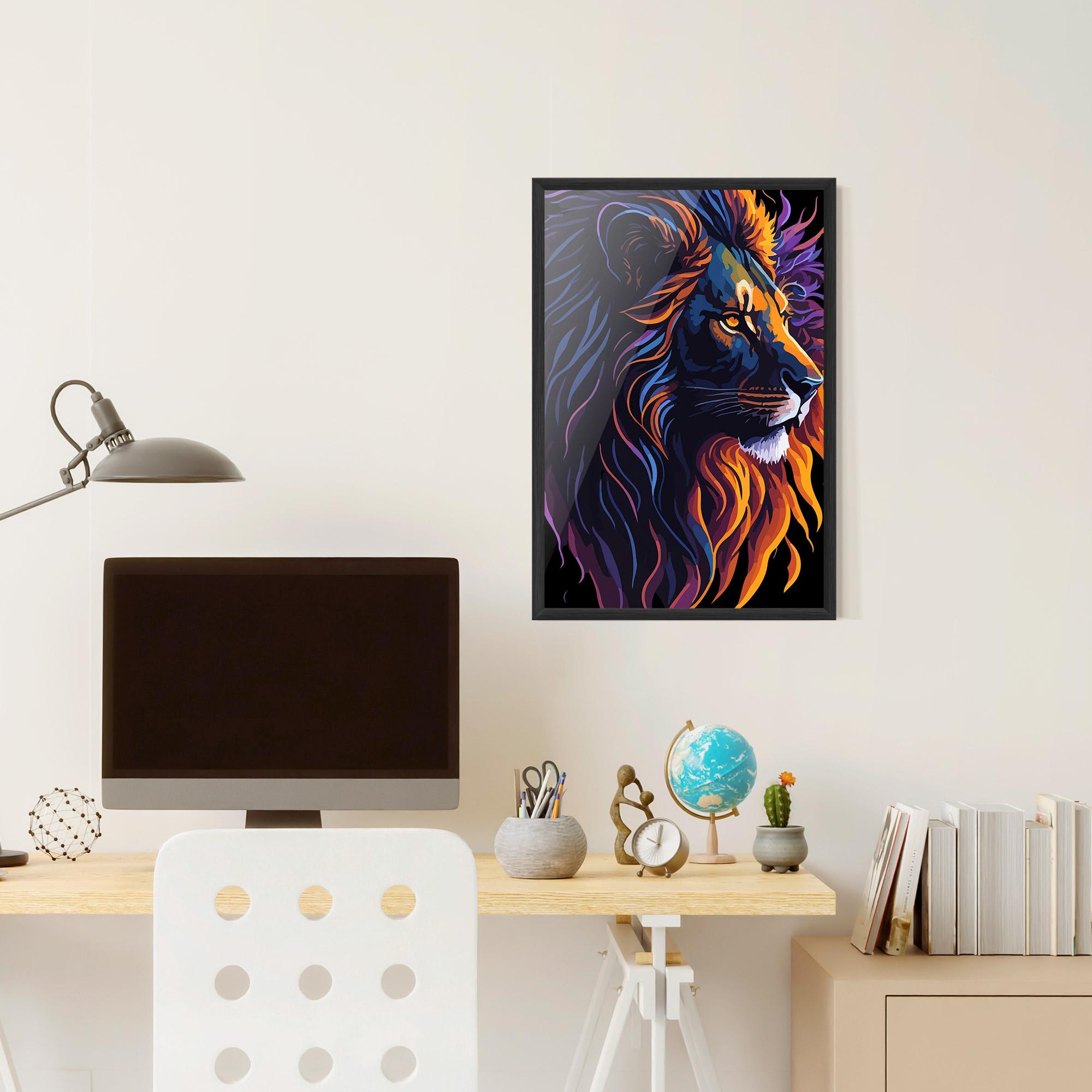 Рамкиран постер Colorful Lion On Black mockup 6