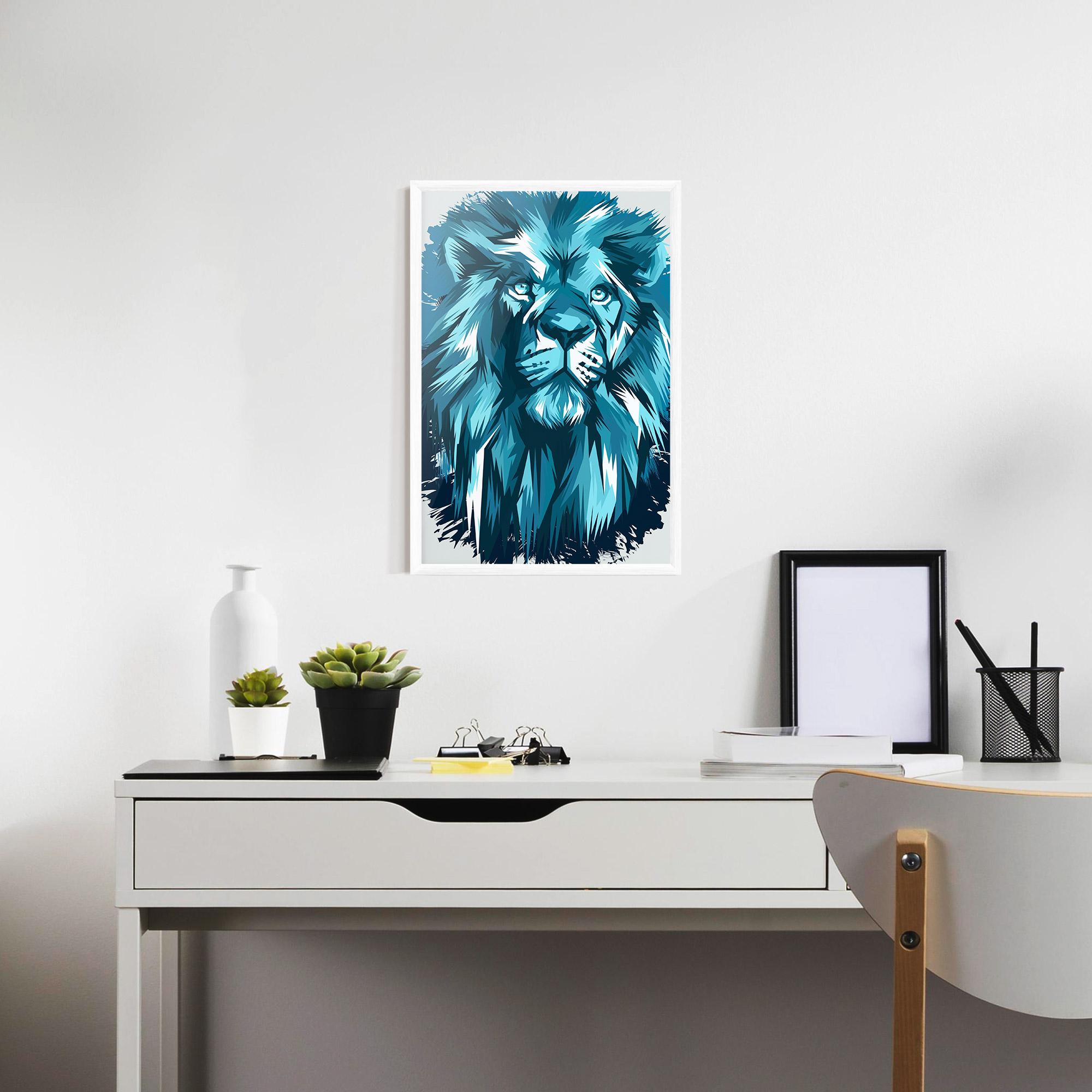 Рамкиран постер Blue Lion Head mockup 7