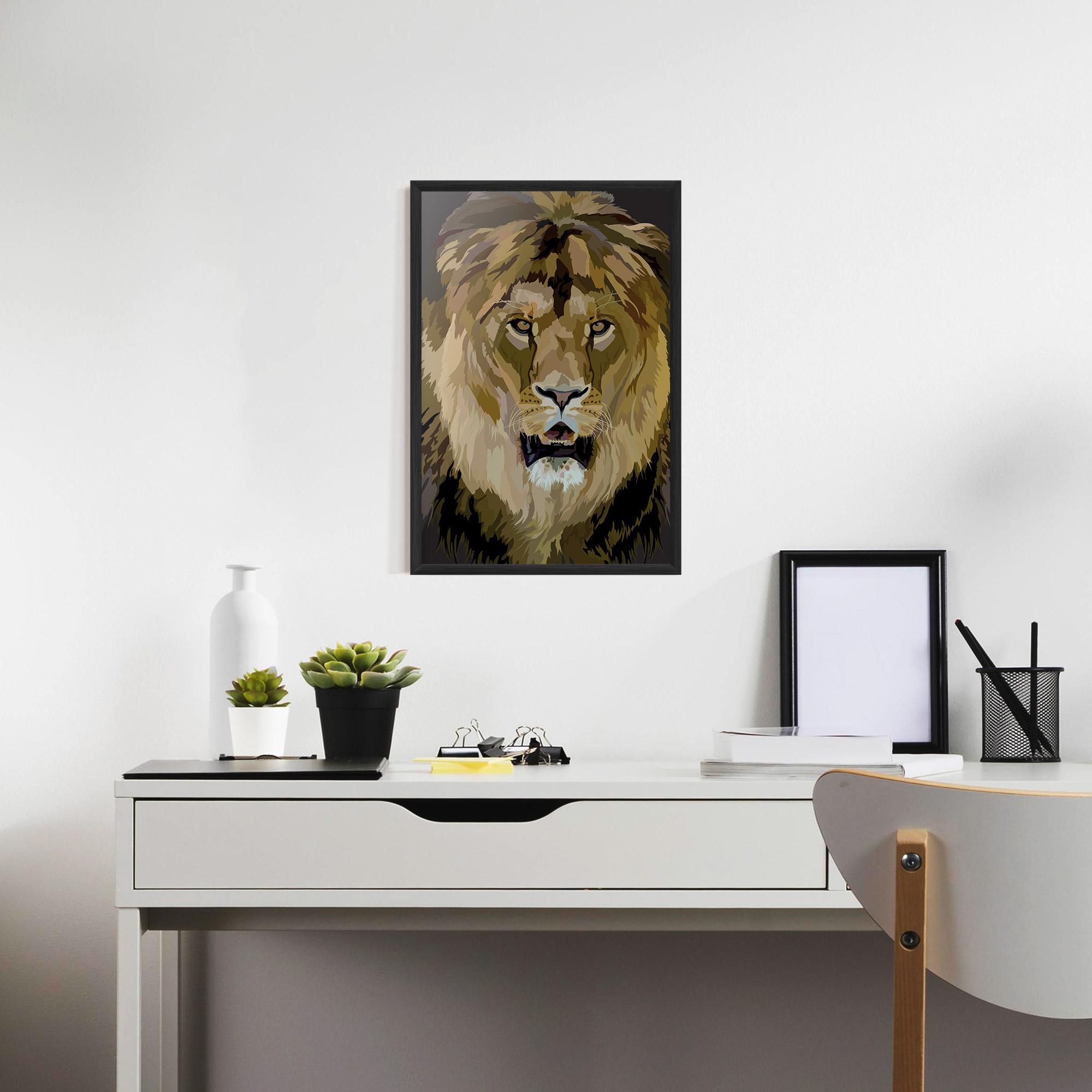 Рамкиран постер Beautiful Lion Art mockup 7