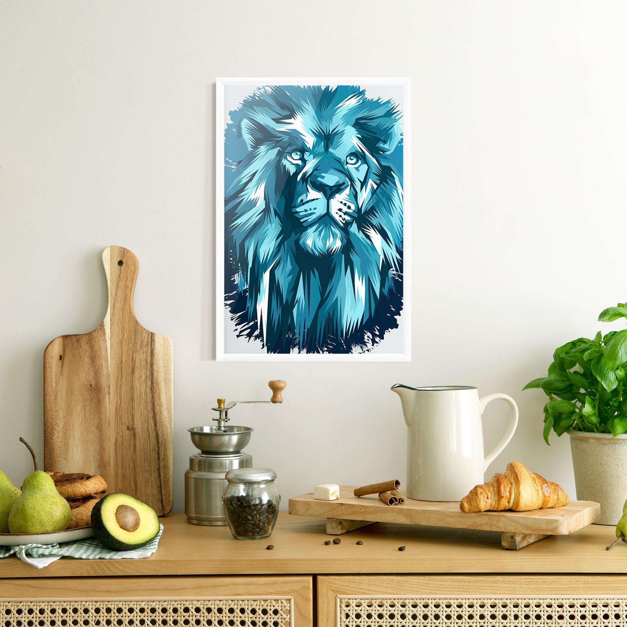Рамкиран постер Blue Lion Head mockup 8