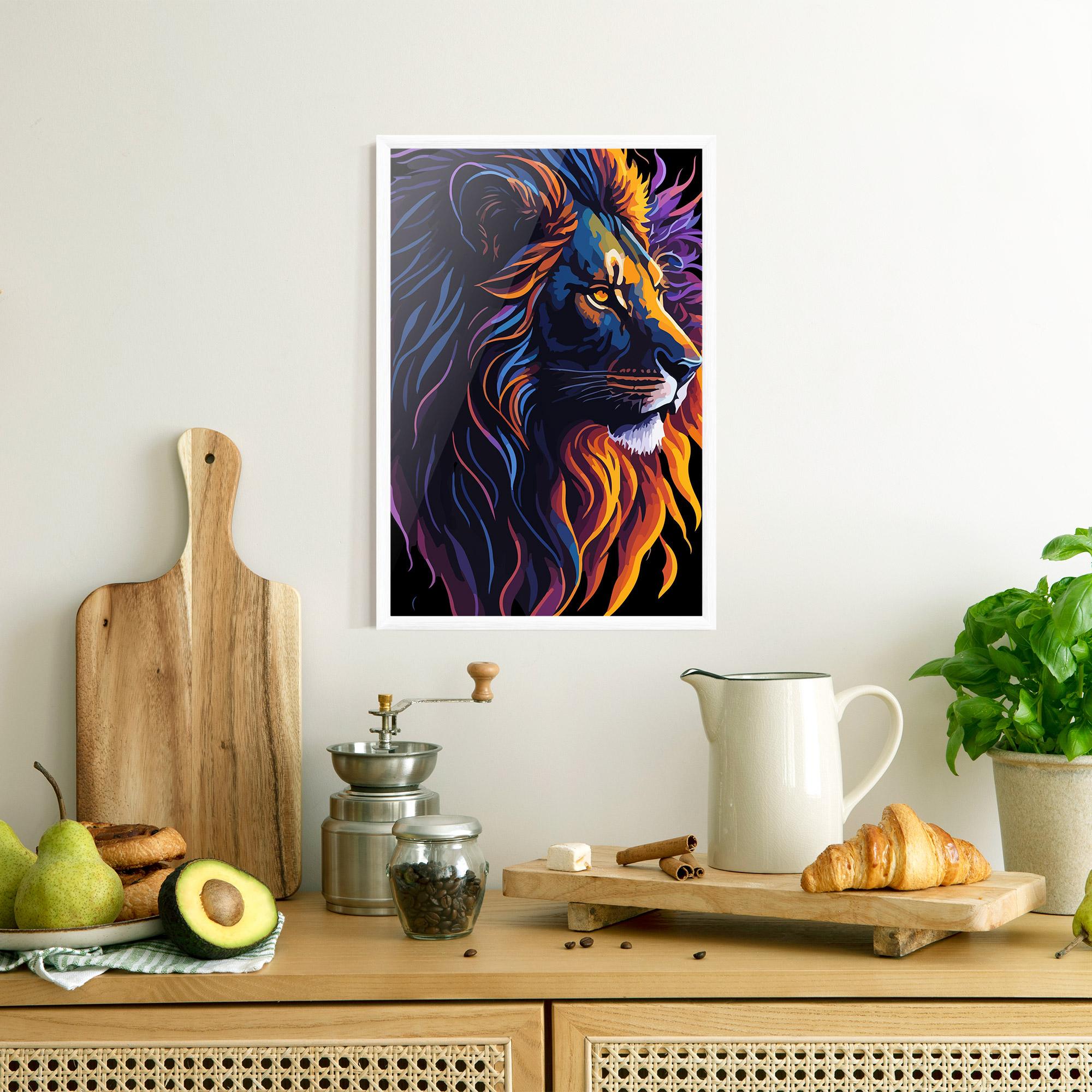 Рамкиран постер Colorful Lion On Black mockup 8