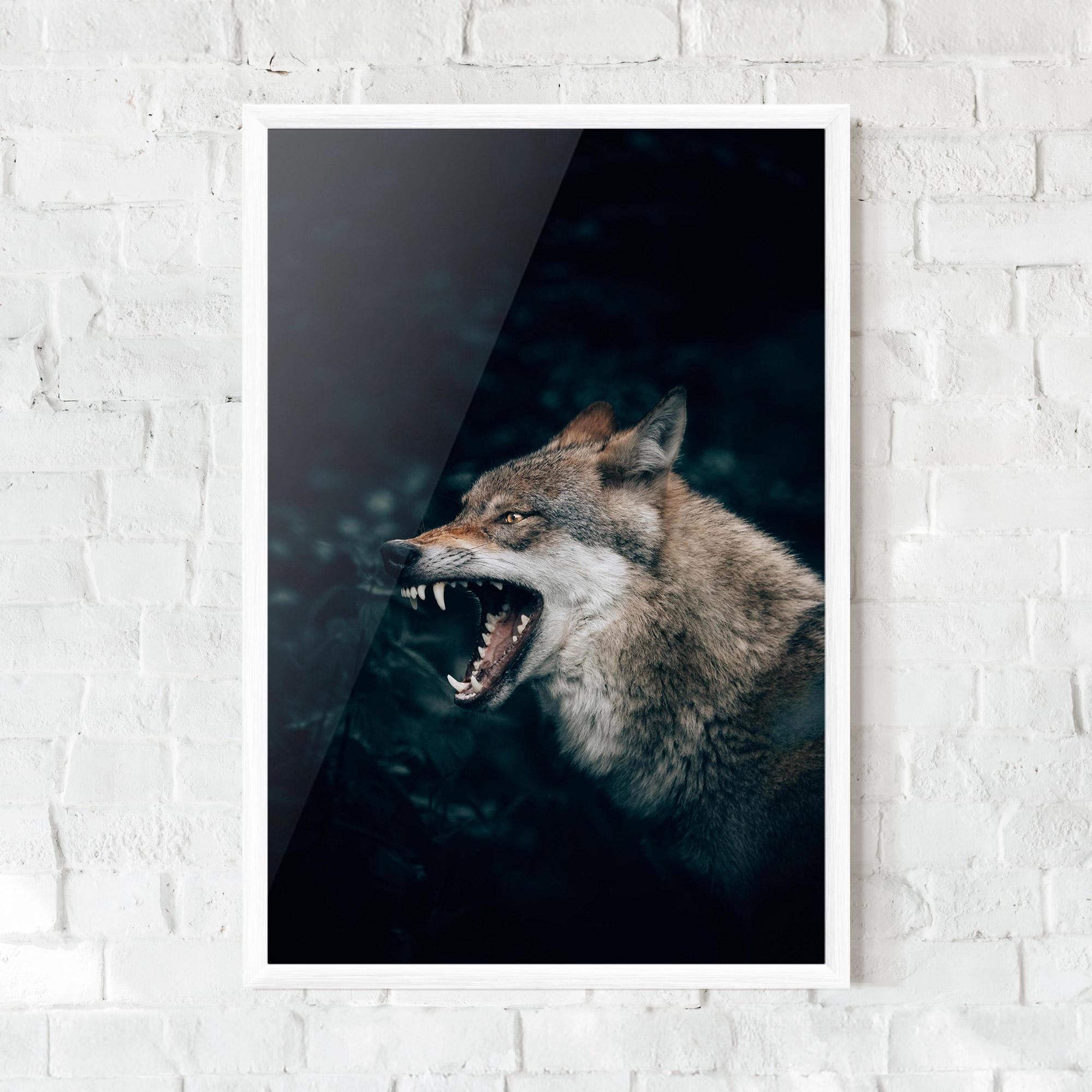 Рамкиран постер Angry Wolf In The Forest mockup 0