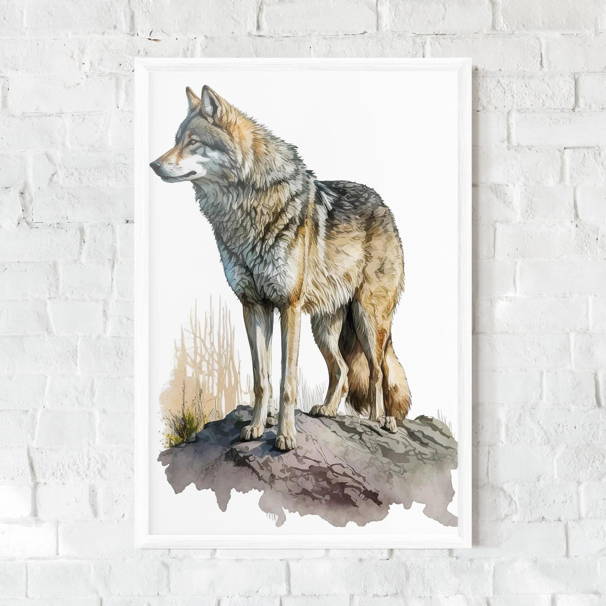 Рамкиран постер Wolf On Rock mockup 0